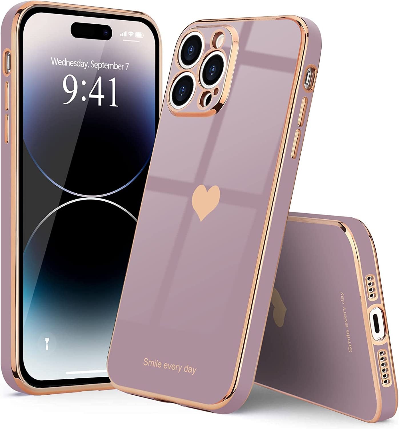 Teageo for Iphone 14 Pro Case for Women Girl Cute Love Heart Luxury Plating Soft Bling Back Cover Raised Full Camera Protection Bumper Silicone Shockproof Phone Case for Iphone 14 Pro, Lavender  janzee   