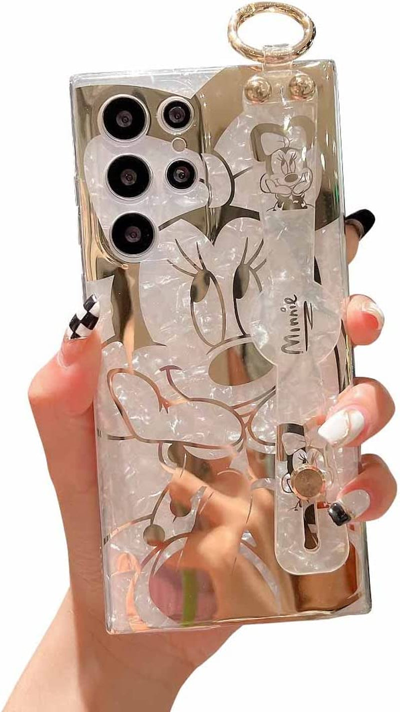 Meishangmei for Samsung Galaxy S22 Ultra Case 6.8" Sparkle Bling with Strap Stand Cute Pattern IMD Plating Design Silicone Shockproof Protective Glitter Cases Cover for Girls and Women - Minnie  Meishangmei   