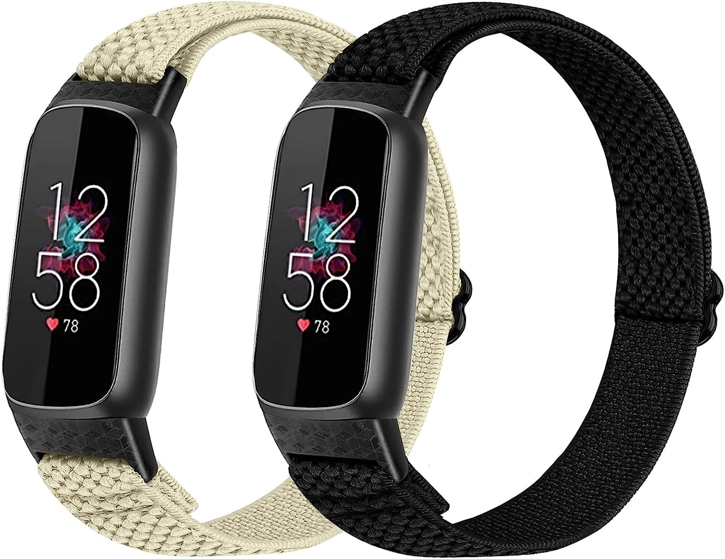 XFYELE Elastic Nylon Band Compatible with Fitbit Luxe / Special Edition，Stretchable Breathable Nylon Sport Loop Replacement Strap for Fitbit Luxe for Men Women  XFYELE Black-OffWhite  