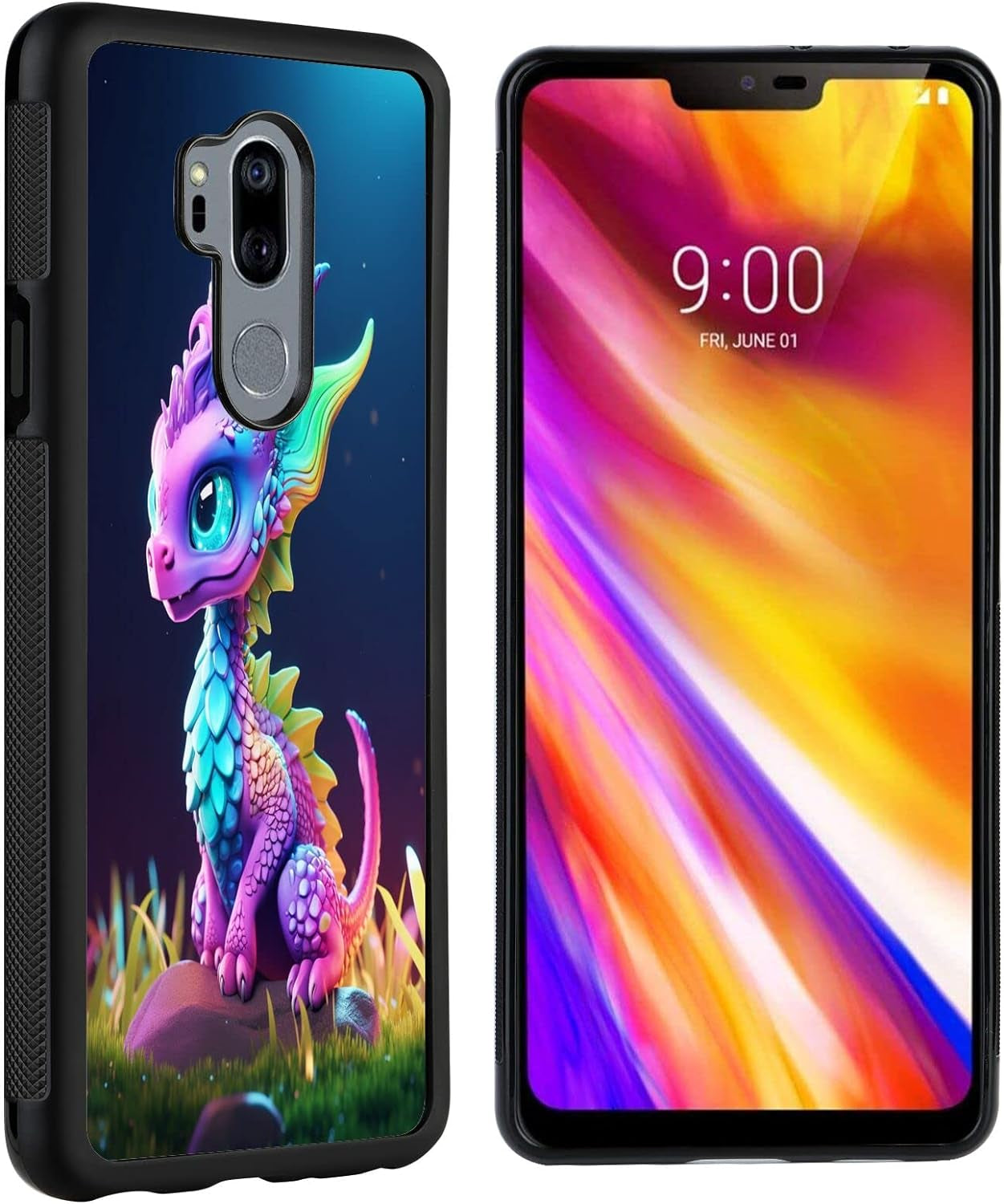 Elgzigok Black Frame Case Compatible with LG G7 Thinq Anime Dragon Watercolor G148 Pattern Design Slim Fit Black TPU Anti-Slip Shockproof Protective Case for LG G7 Thinq  LIUYUQI   
