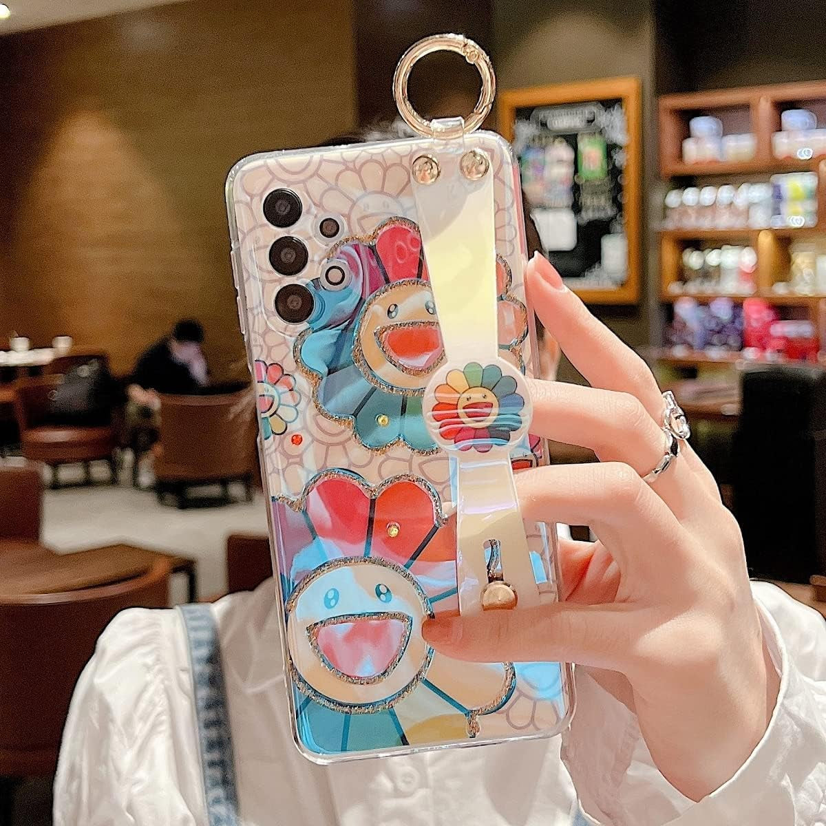 Lastma for Samsung Galaxy A53 Case 5G 6.5" Cute with Wrist Strap Kickstand Case Glitter Bling Cartoon IMD Soft TPU Shockproof Protective Phone Cases Cover for Girls and Women - Sunflower  Lastma   