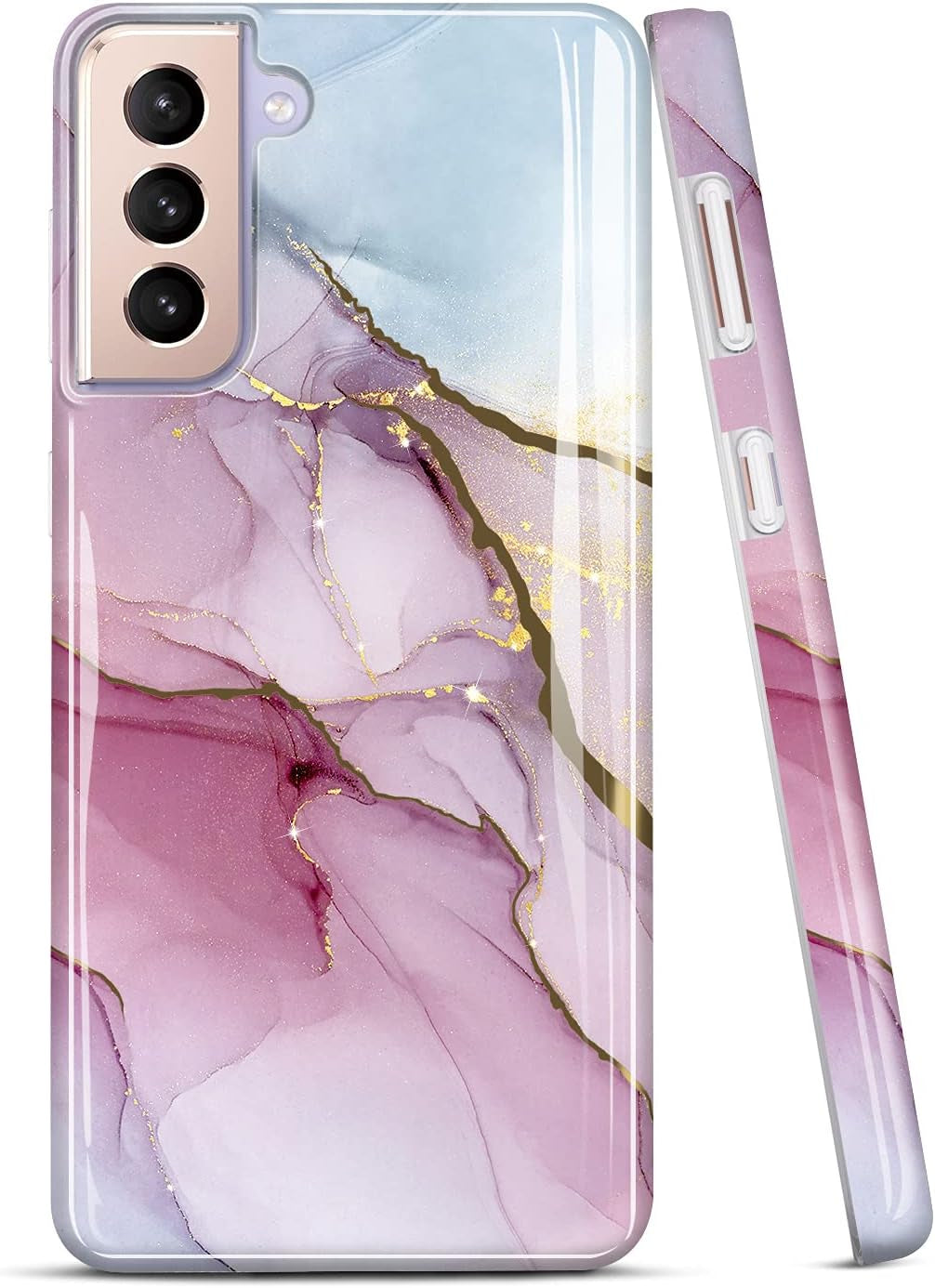 JIAXIUFEN Galaxy S21 Case Gold Sparkle Glitter Marble Slim Shockproof TPU Soft Rubber Silicone Cover Phone Case for Samsung Galaxy S21 5G 6.2 Inch 2021 Blue  JIAXIUFEN Purple Blue  