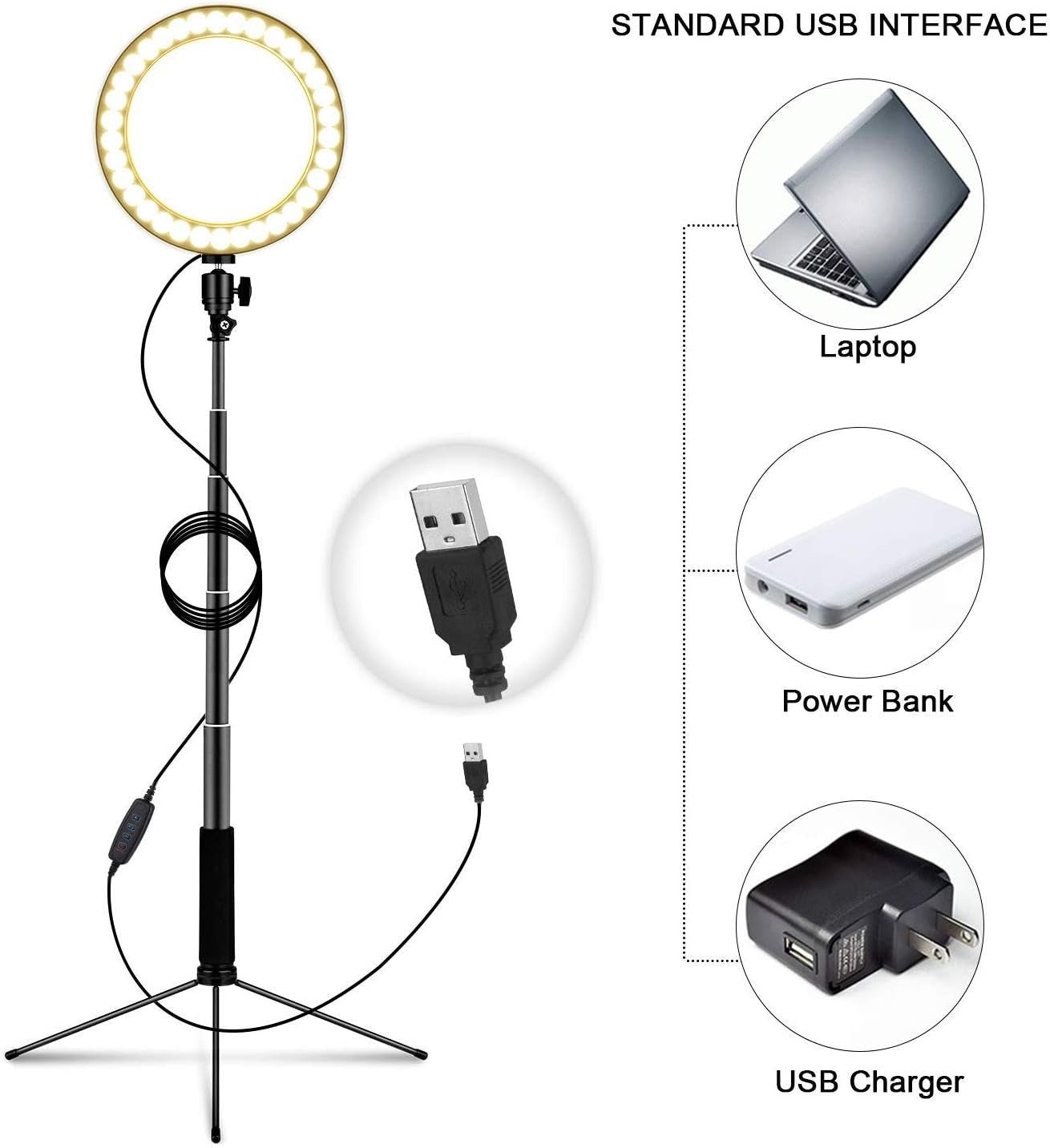 LEDGLE Upgraded Selfie Ring Light with Tripod Stand & Cell Phone Holder & Selfie Stick 8" Dimmable Ring Light with 3 Light Mode and 10 Level Brightness for Live Stream Makeup and Youtube Video  LEDGLE   