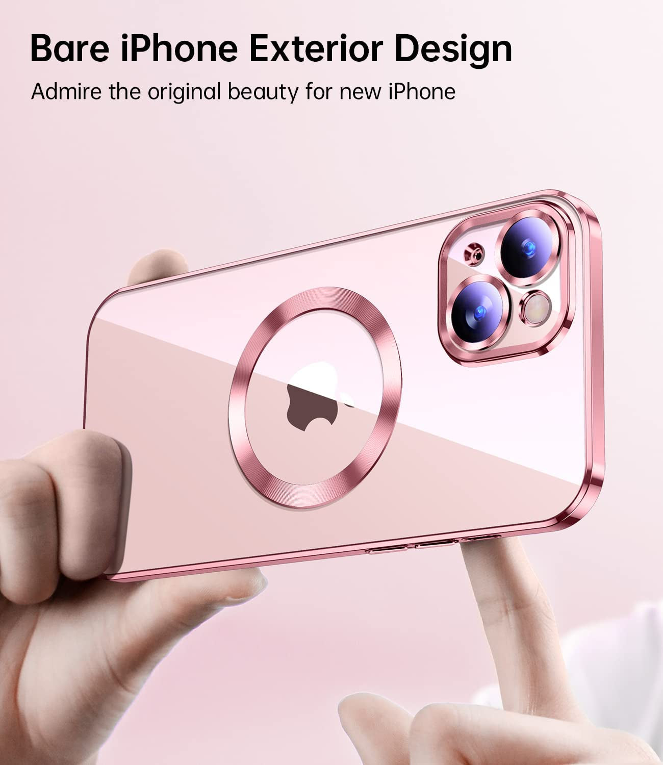 JUESHITUO Magnetic Matallic Glossy Clear for Iphone 14 Case with Full Camera Cover Protection [No.1 Strong N52 Magnets] [Military Grade Drop Protection] for Women Girls Phone Case (6.1")-Pink  JUESHITUO   