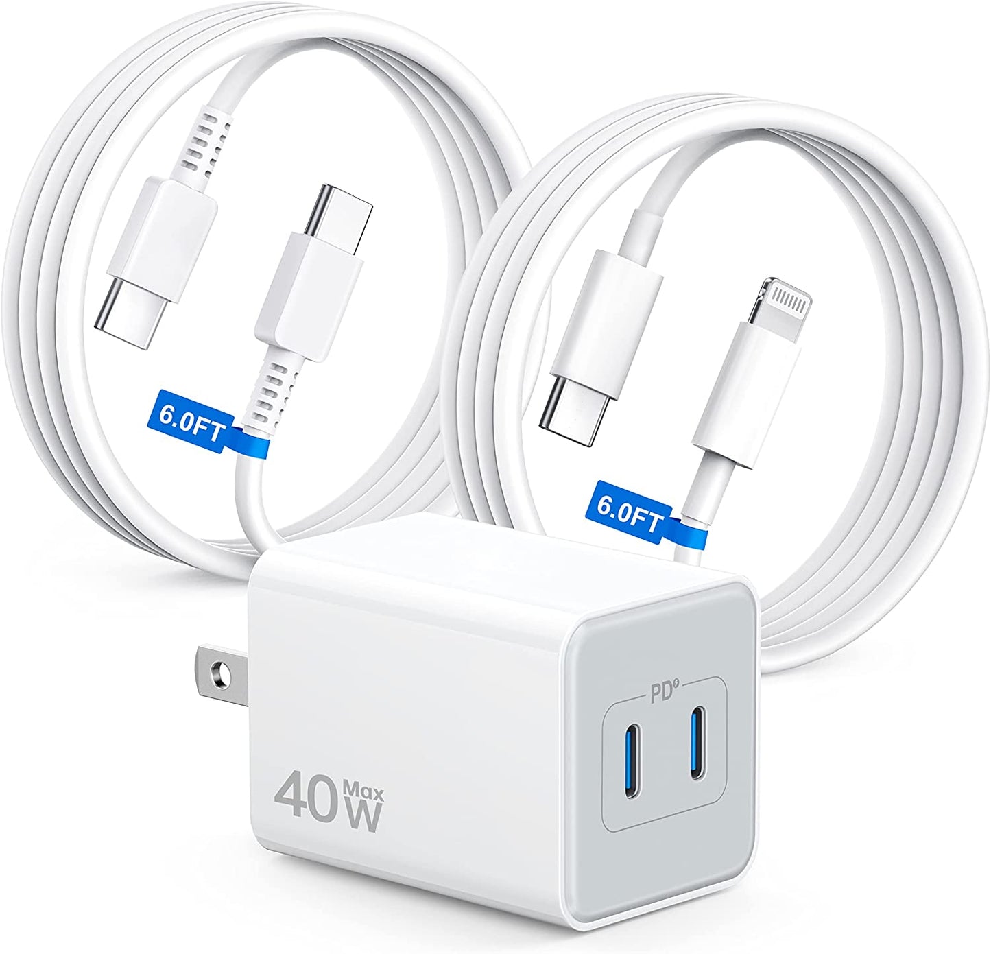 【2023 New】 35W Dual USB-C Port Compact Power Adapter [Mfi Certified] PD 3.0 Gan Foldable USB Type C Plug Fast Wall Charger Block for Iphone 13 12 11 14 Pro Max plus Mini, Ipad, Airpods, Macbook Air  Shenzhen Hua Nan Tong Electronic Technology Co.,Ltd. White  