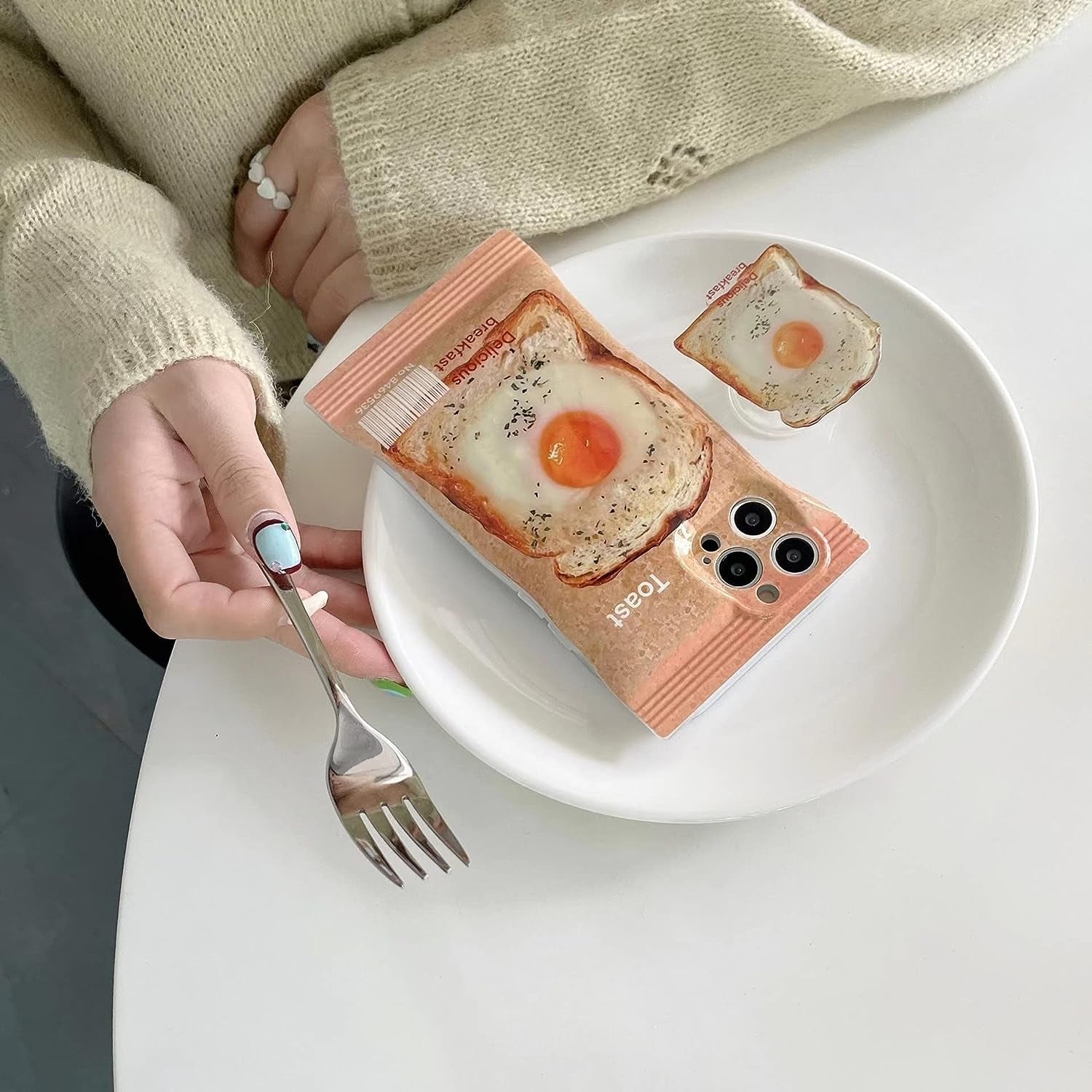 YWYUHE Cute Food Phone Case for Iphone 13, Funny Breakfast Bread Case, 3D Candy Bag Kraft Paper Toast Phone Cover with Toast Hold Stand for Women Girls  yuhe   