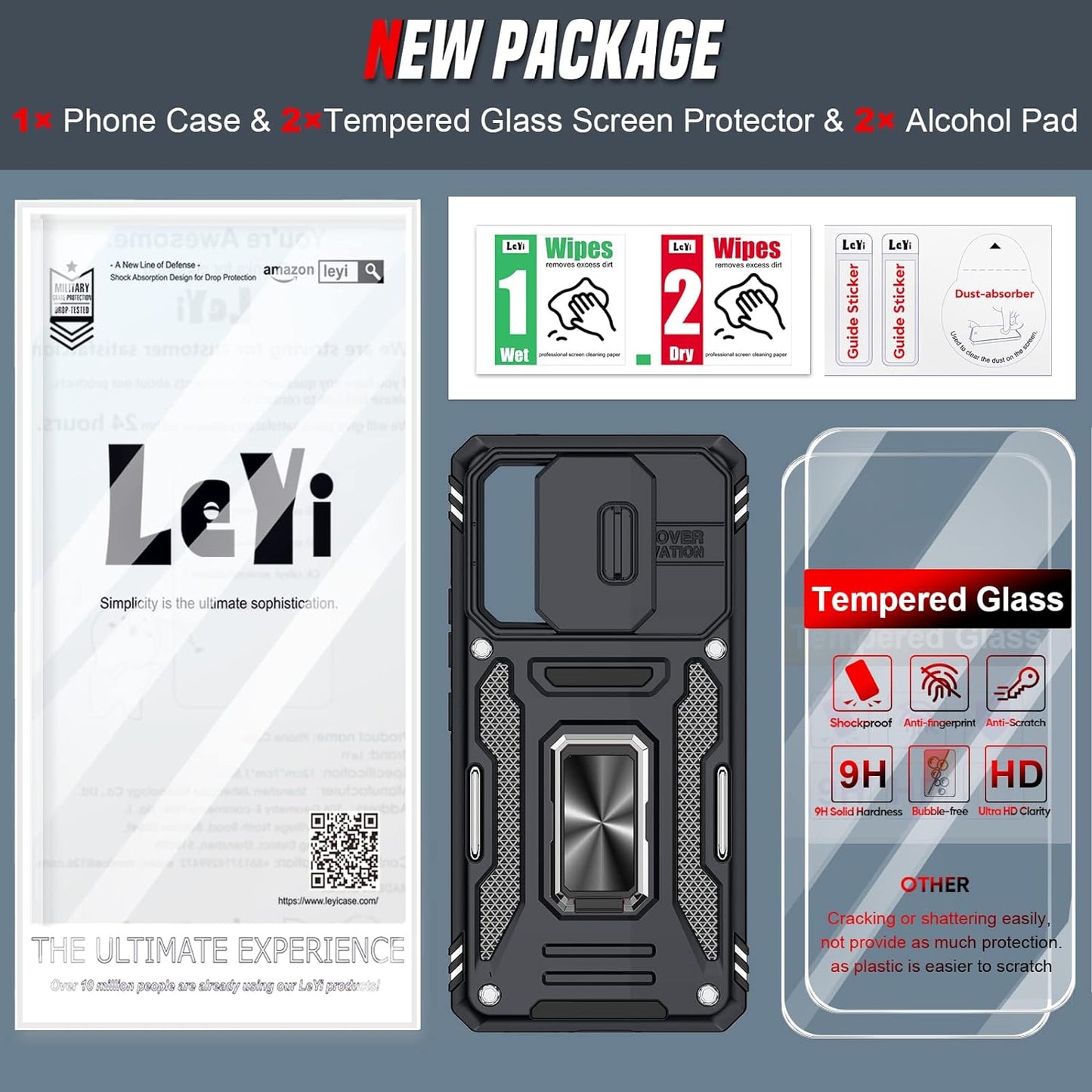 Leyi for Galaxy A53 5G Case: Galaxy A53 5G Case with Slide Camera Cover + [2 Packs] Screen Protector, 360 Full Body Military-Grade Phone Case with Upgrade Kickstand for Galaxy A53 5G, Black  LeYi   