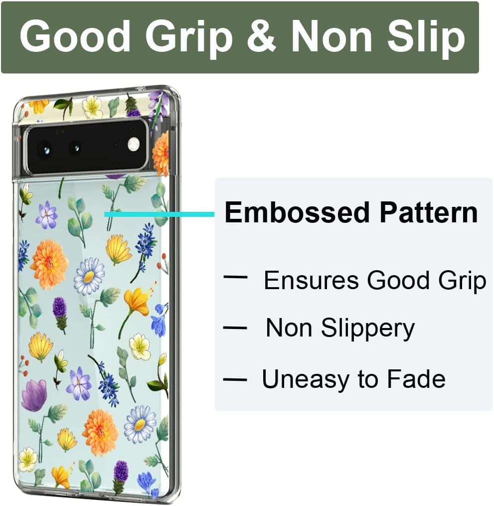 Unov Case Compatible with Pixel 6 Case Clear with Design Soft TPU Shock Absorption Slim Embossed Pattern Protective Back Cover 6.4 Inch (Flower Garden)  Unov   