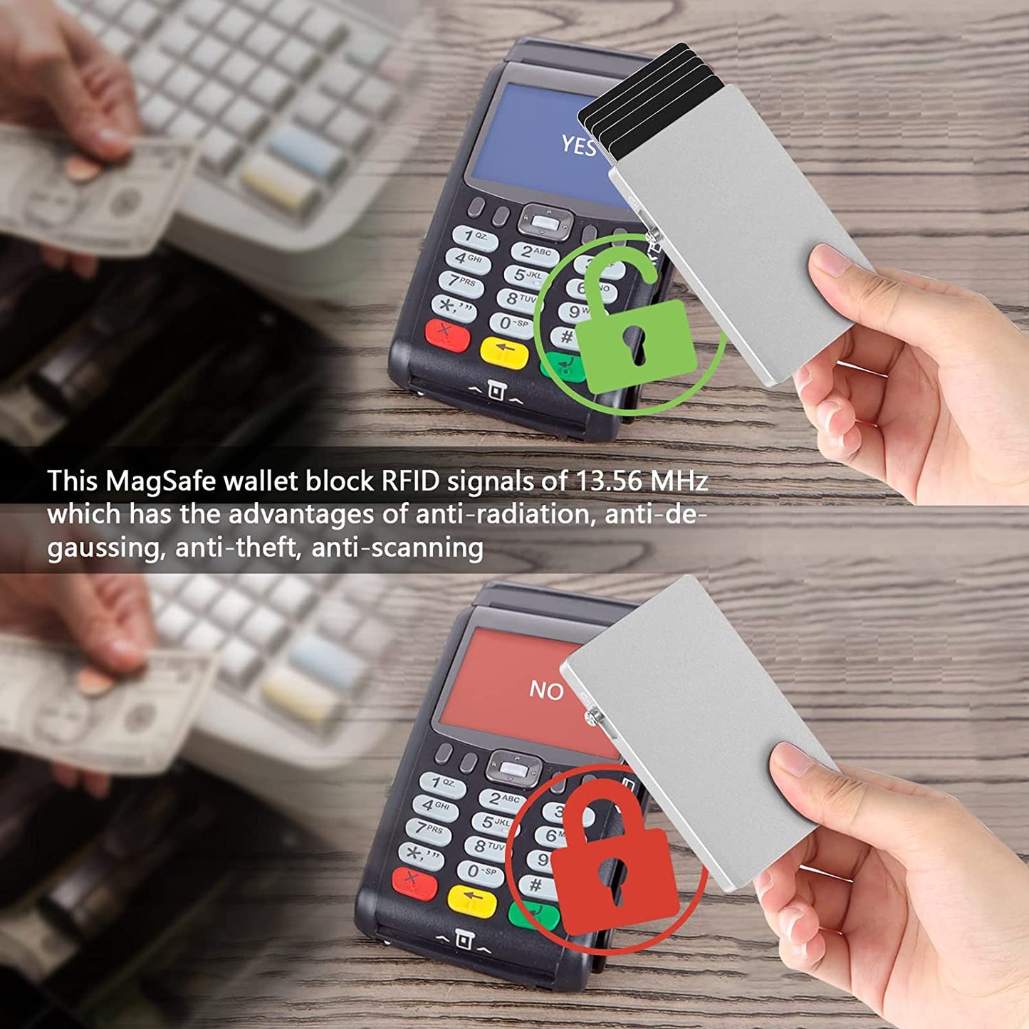 Magnetic Card Wallet Holder for Magsafe，Slim Metal Wallet Card Holder，Eject Credit Card with One Click Prevent Theft Locking Cards Function ，Card Holder for Phone Case Compatible with All Type Phone  SMRA   