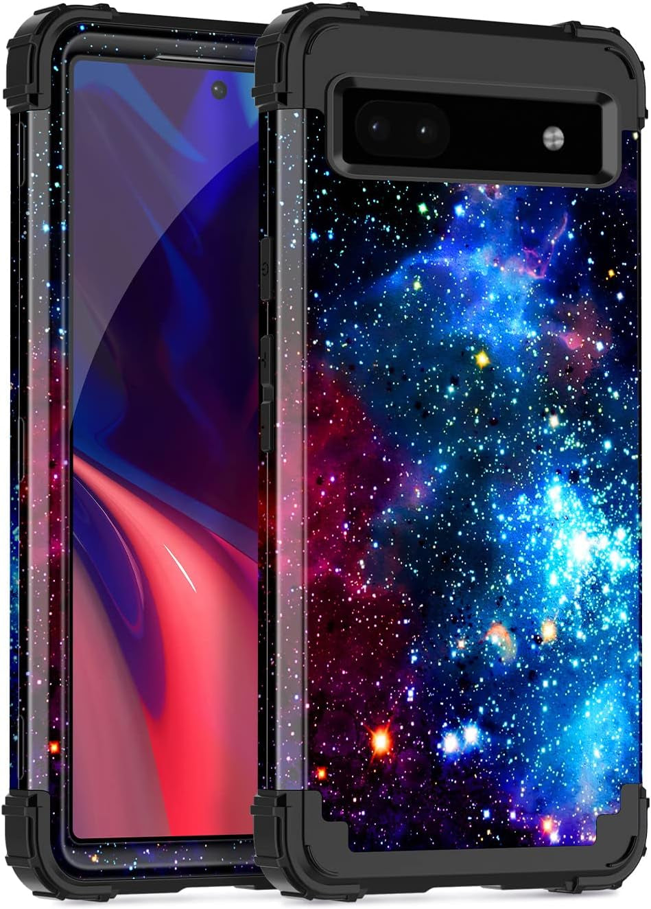 Hekodonk Google Pixel 6A Case (2022) - Heavy Duty Shockproof Hybrid Protection, Hard Plastic & Silicone Rubber, 3-In-1 Drop Protective - Blue Golden  Hekodonk Sky Blue  