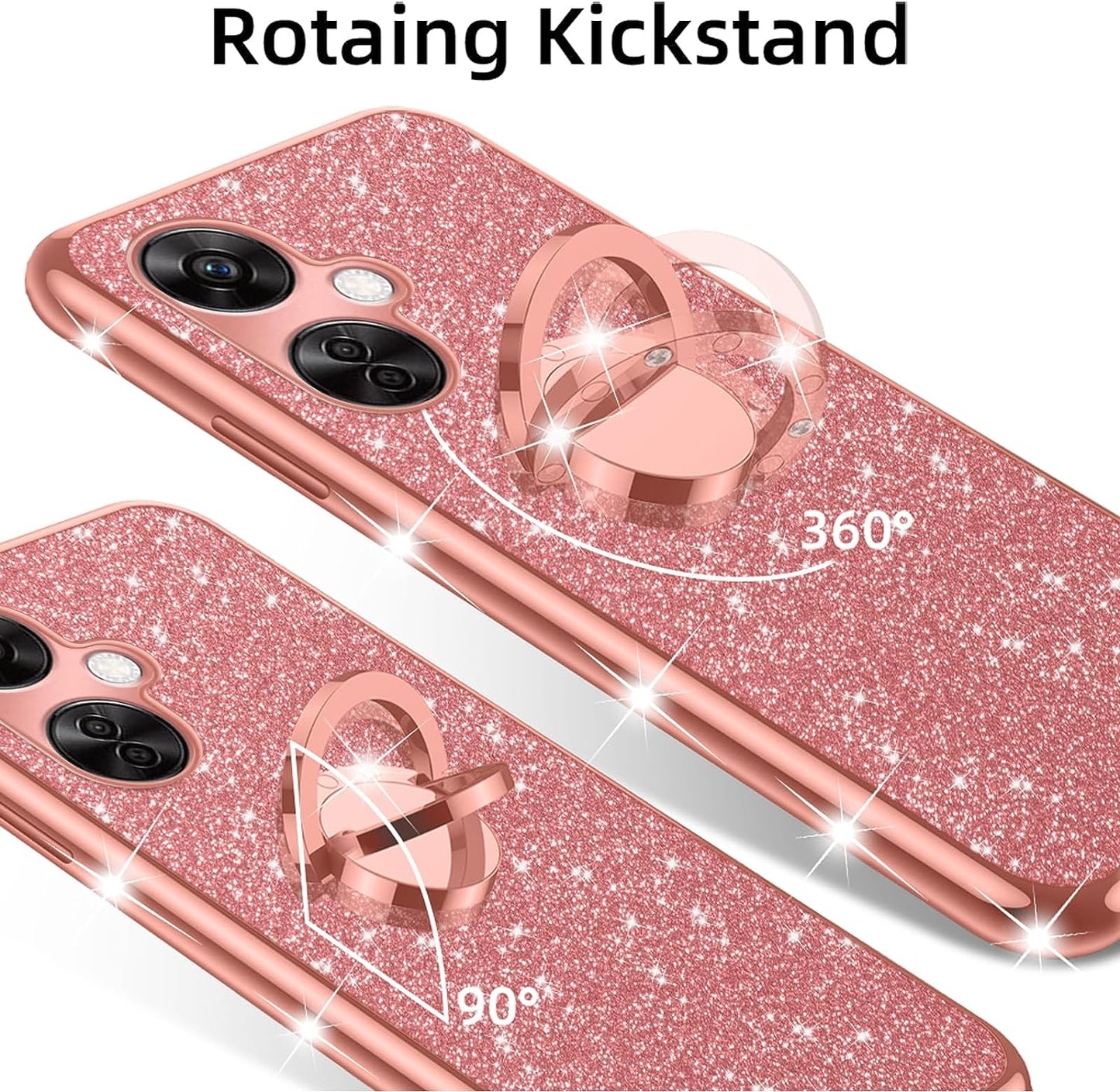 Nancheng for Oneplus Nord N30 5G Case (2023), Phone Case for Nord N30 5G 5G Women Glitter Cute Luxury Soft TPU Silicone Clear Cover with Stand Bumper Shockproof Full Body Protection Case - Rose Gold  nancheng   