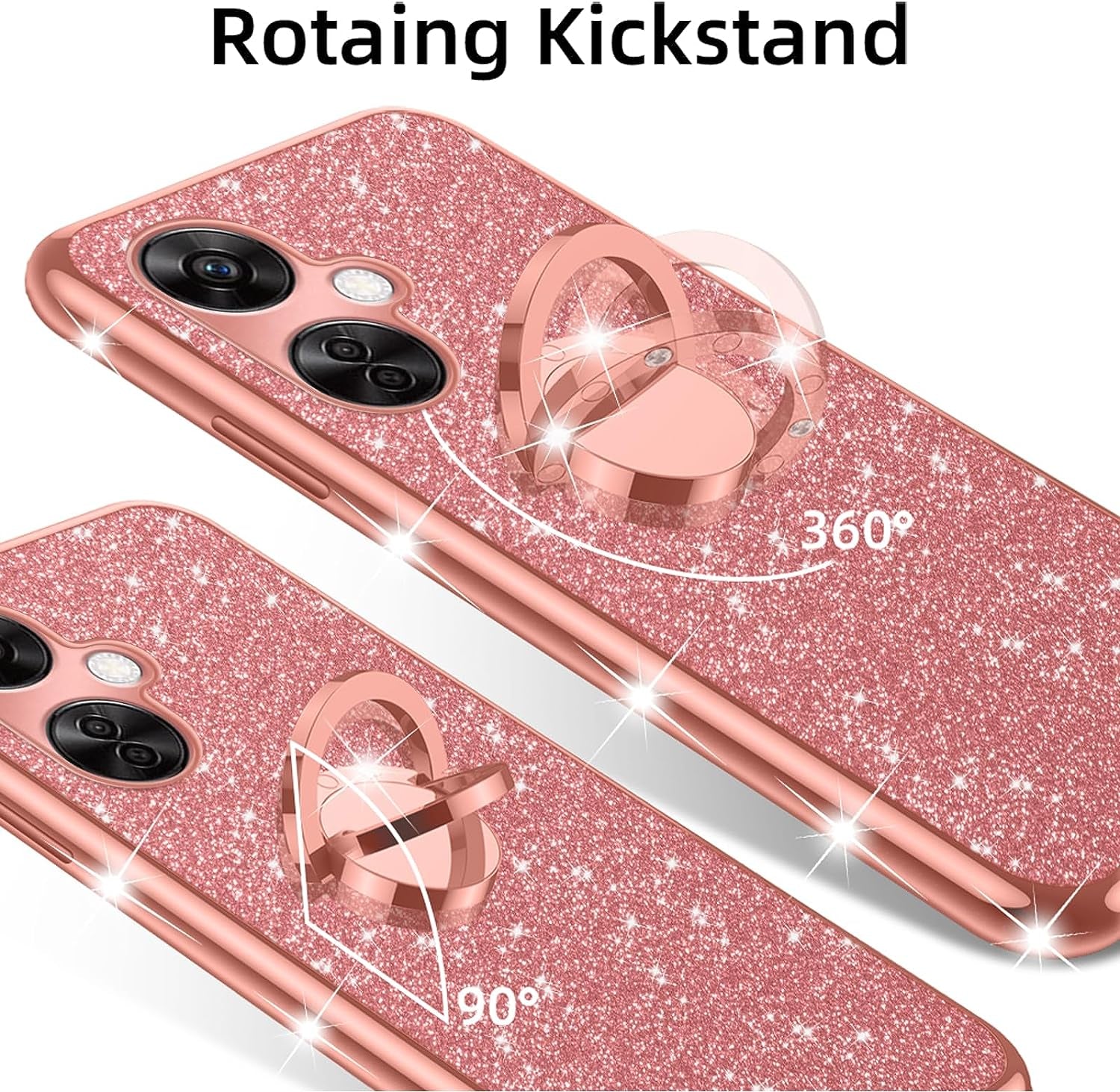 Nancheng for Oneplus Nord N30 5G Case (2023), Phone Case for Nord N30 5G 5G Women Glitter Cute Luxury Soft TPU Silicone Clear Cover with Stand Bumper Shockproof Full Body Protection Case - Rose Gold  nancheng   