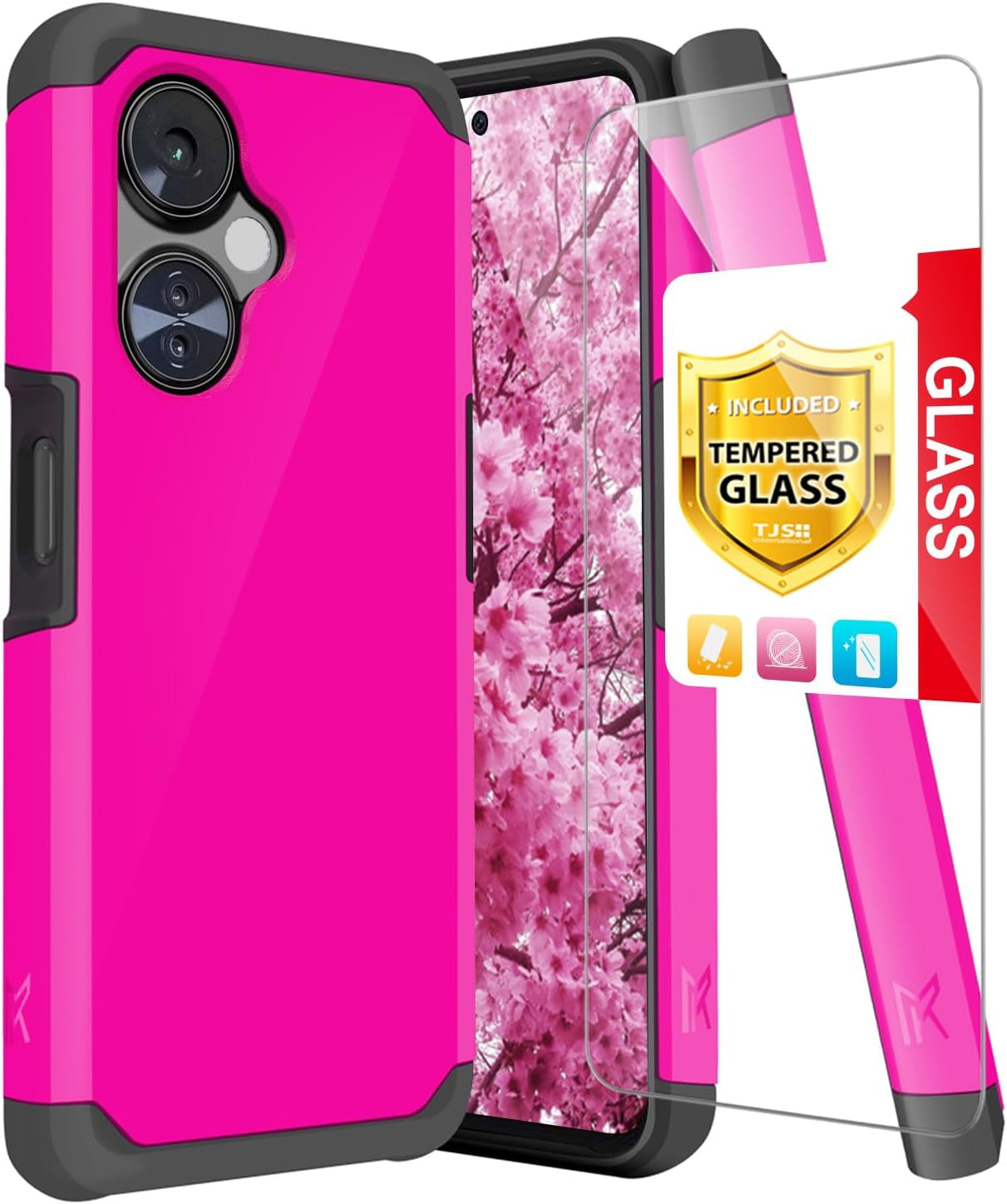 TJS Compatible for Oneplus Nord N30 5G Case, with Tempered Glass Screen Protector Dual Layer Hybrid (Magnetic Mount Friendly) Shockproof Drop Protection Impact Phone Case (Blue)  TJS Hot Pink  