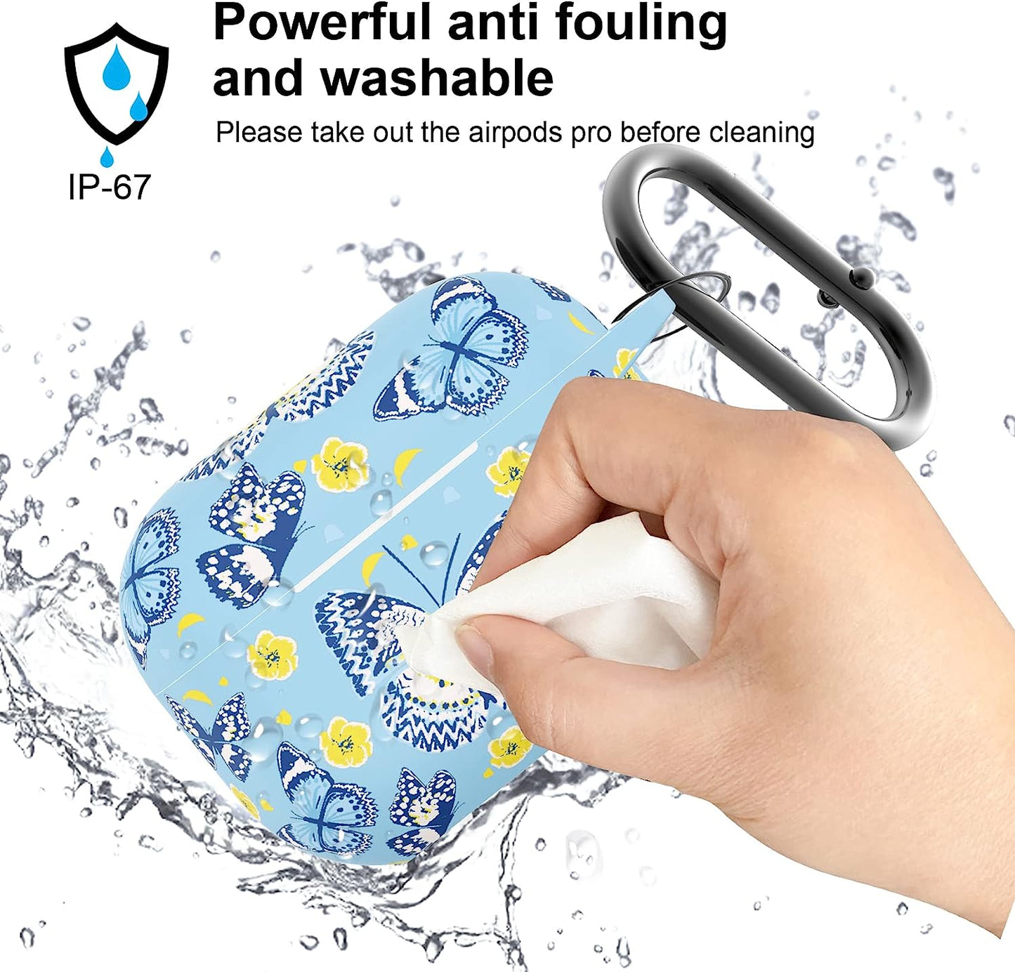 AGAOSH for Airpods Pro 2Nd Generation Case Cover,Cute Blue Butterfly Flowers Print Soft Silicone Skin Cover Protective Case with Keychain for New Apple Airpods Pro 2 Case 2022 Blue Butterfly  AGAOSH   