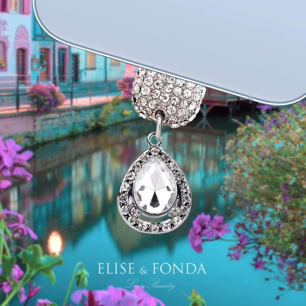 ELISE & FONDA CP449 USB Charging Port Crystal anti Dust Plug Little Water Drop Phone Charm for Iphone 13/12/11/ XS MAX/XR/X/8 Plus/7/6S/8/Se Ipad Ipod (White)  ELISE & FONDA   