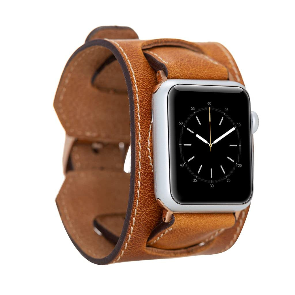 HARDISTON Cuff Watch Band Compatible with Apple 44Mm for Men & Women, Handmade Genuine Leather, Compatible with Iwatch Series 7 6 5 4 3 2 1 SE, Wrist Bracelet Arm Band, Medium/Band-Russet  HARDISTON Band-Amber iWatch-38mm / Band-Medium 