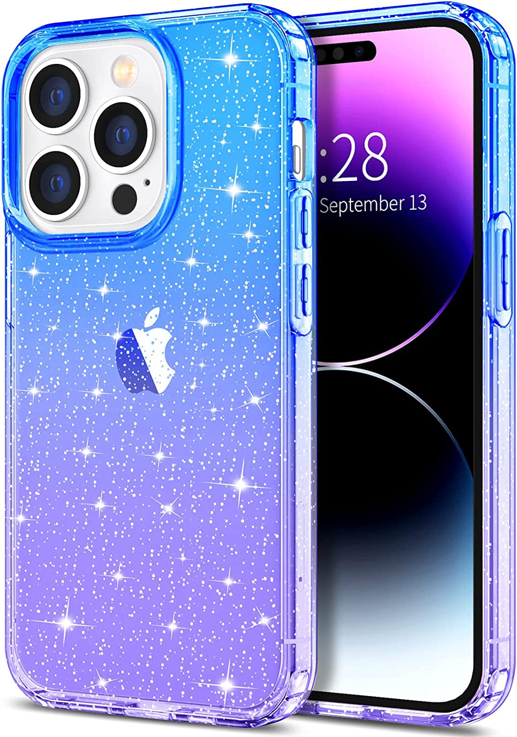Hython Case for Iphone 14 Pro Max Case Glitter, Cute Sparkly Clear Glitter Shiny Bling Sparkle Cover, Anti-Scratch Soft TPU Slim Fit Shockproof Protective Phone Cases for Women Girls, Black Glitter  Hython Blue/Purple Glitter  
