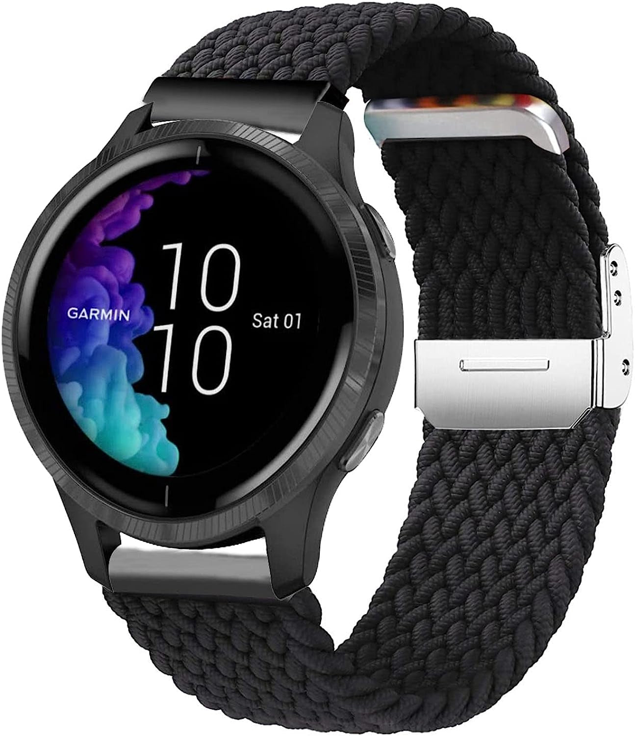 Krudary Nylon Elastic Watch Bands Compatible with Garmin Venu/Venu Sq, 20Mm Adjustable Fabric Breathable Soft Stretch Bracelet Strap for Garmin Vivoactive 3, Vivomove Hr/Style/Luxe  Krudary Black  