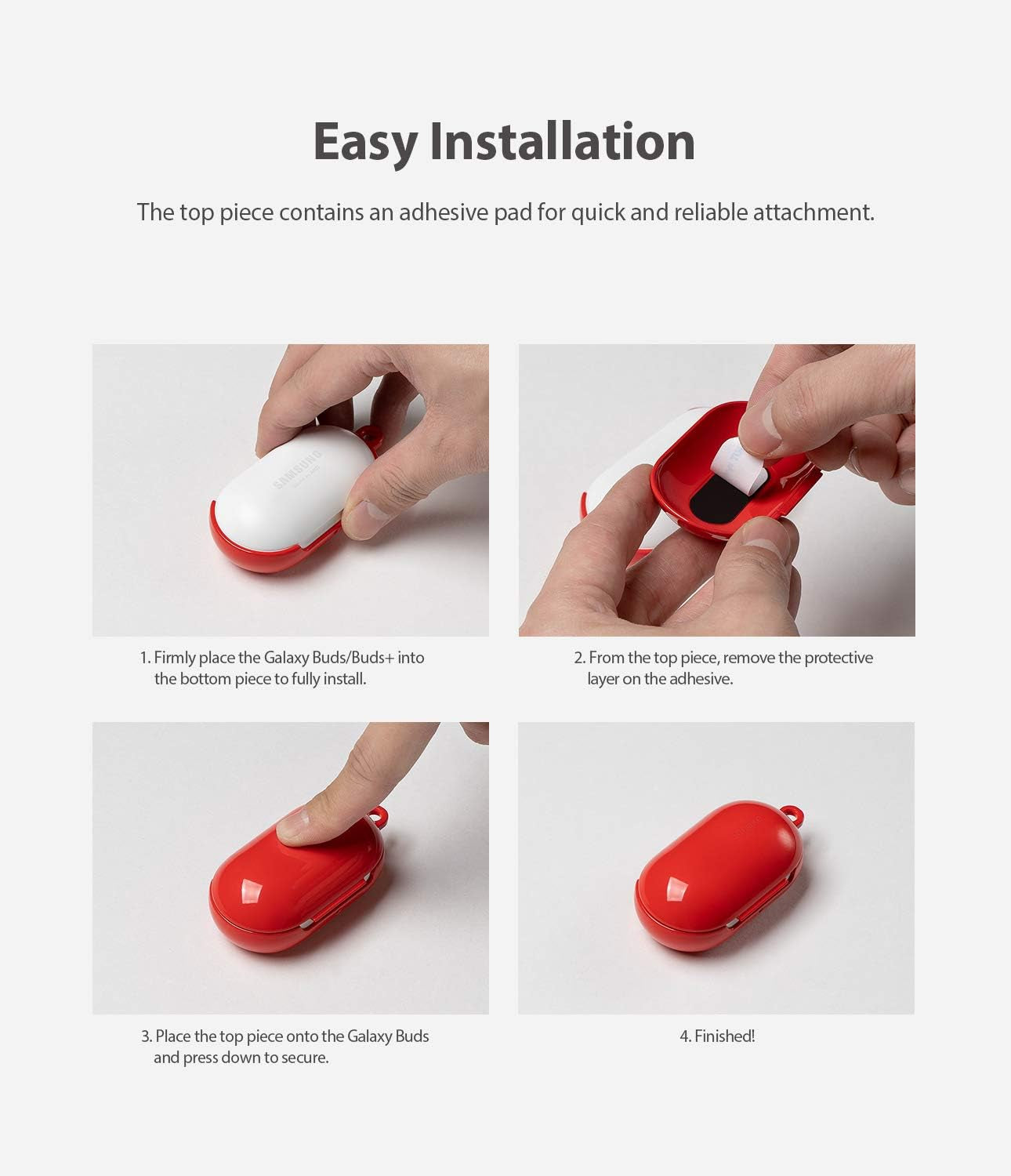 Ringke Case Designed for Galaxy Buds plus (2020) and Galaxy Buds (2019) Hard PC Case Cover Accessory Upgraded Version with Carabiner - Glossy Red  Ringke   