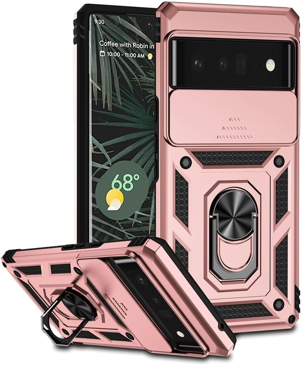 Yodueiv for Pixel 6 Pro Case, Google 6 Pro G8VOU with Slide Camera Cover, Magnetic Ring Car Mount Holder Kickstand Protective Cases Cover for Google Pixel 6 Pro 5G Green  Yodueiv Rose Gold  