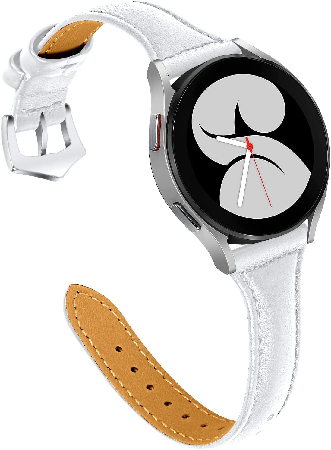 JOYOZY Leather Band Compatible with Samsung Galaxy Watch 5/4 40Mm 44Mm,Active(40Mm)/2(40Mm)(44Mm),Stylish Slim Wristband Strap for Galaxy Watch 42Mm/Samsung Galaxy Watch 4 Classic/Watch 5 Pro 45Mm  Joyozy White/Silver  