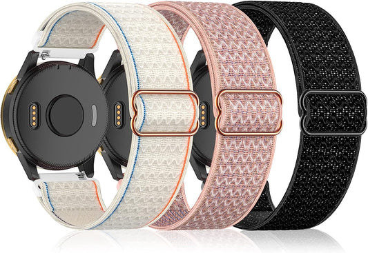 3 Pack Stretchy Nylon Watch Bands Compatible with Garmin Venu/Venu Sq, 20Mm Loop Elastic Straps for Garmin Vivoactive 3,Venu 2 Plus,Vivoactive 3 Music,Forerunner 645/55/245 Music for Women Men.  bolesi   
