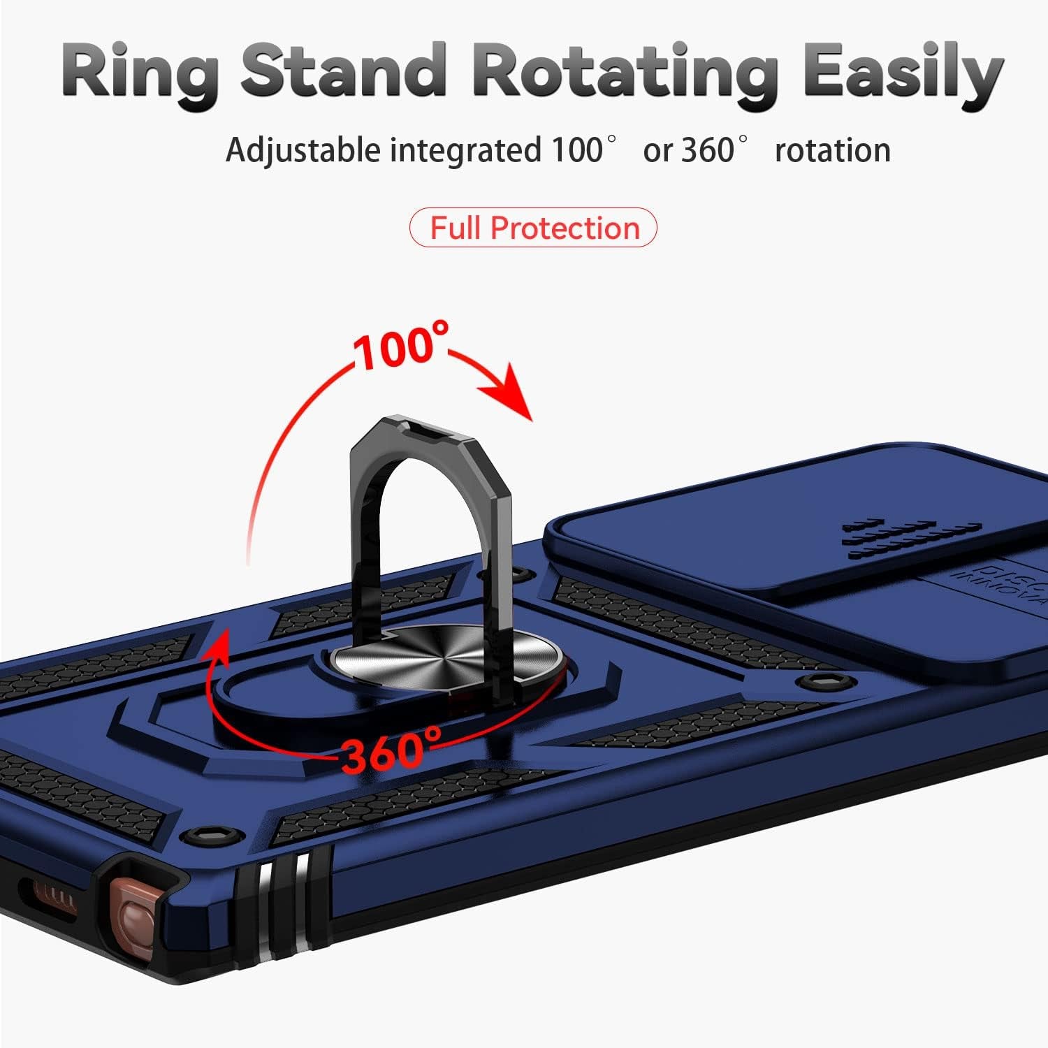 For Samsung Galaxy Note 20 Ultra Case with Camera Lens Cover HD Screen Protector, Military-Grade Drop Tested Magnetic Ring Holder Kickstand Protective Phone Case for Galaxy Note 20 Ultra 5G (Navy)  JINZHI Inc   
