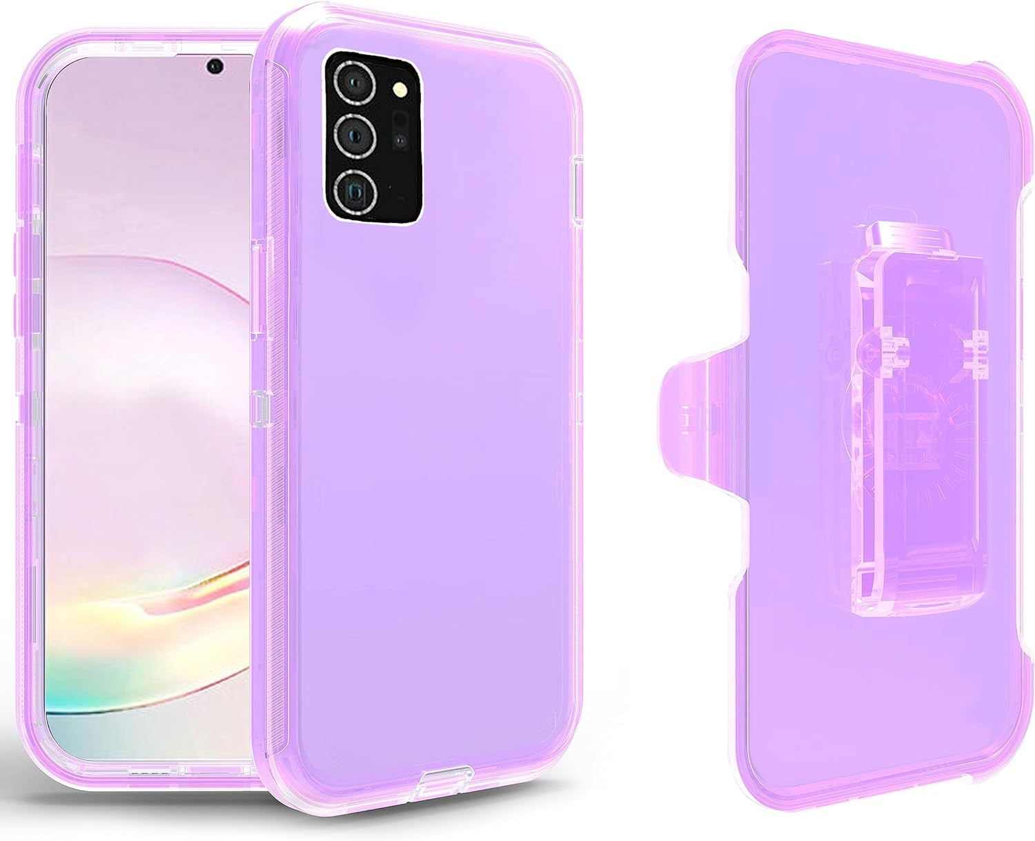 Asuwish Phone Case for Samsung Galaxy Note 20 Ultra 5G with Belt Clip Clear Holster Stand Hybrid Shockproof Protective Cell Cover Note20 plus Notes 20Ultra Note20+ U + 20+ Twenty Not S20 Clearpurple  Asuwish   