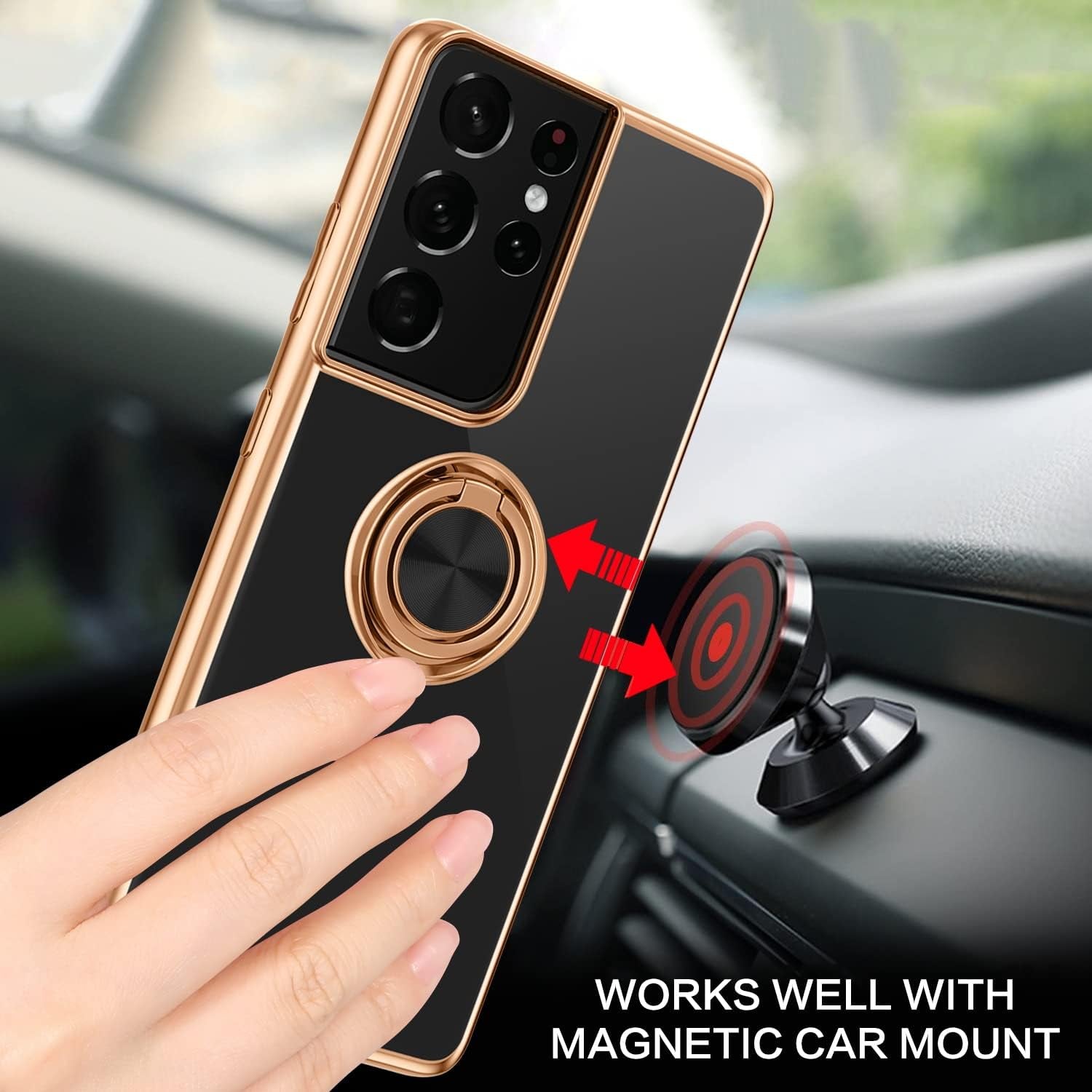 BENTOBEN Compatible with Samsung Galaxy S21 Ultra Case with 360° Ring Holder, Shockproof Slim Kickstand Magnetic Women Men Non-Slip Protective Phone Case for Galaxy S21 Ultra 6.8 Inch,Black/Gold  BENTOBEN   