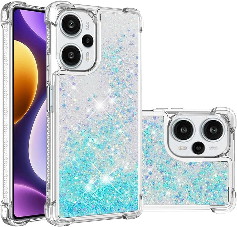 LEMAXELERS Case for Xiaomi Poco F5 5G, Bling Glitter Liquid Clear Case Floating Quicksand Shockproof Protective Sparkle Silicone Soft TPU Case for Xiaomi Poco F5 5G. YBL Love Rose  LEMAXELERS Star-9 Xiaomi Poco F5 5G 