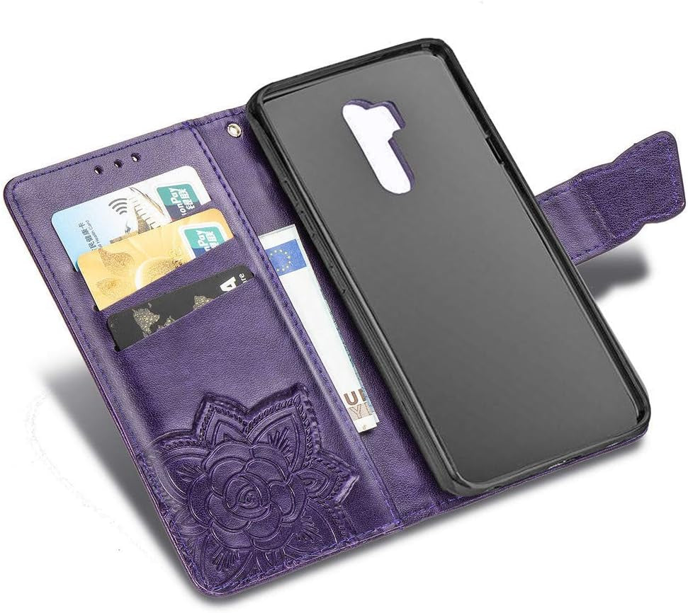LHYIN LG G7 Case,Flip Wallet PU Leather Embossed Flower Butterfly Case Folding Kickstand Cover with Card Slots for LG G7 Thinq/Lg G7 [Purple]  LHYIN   