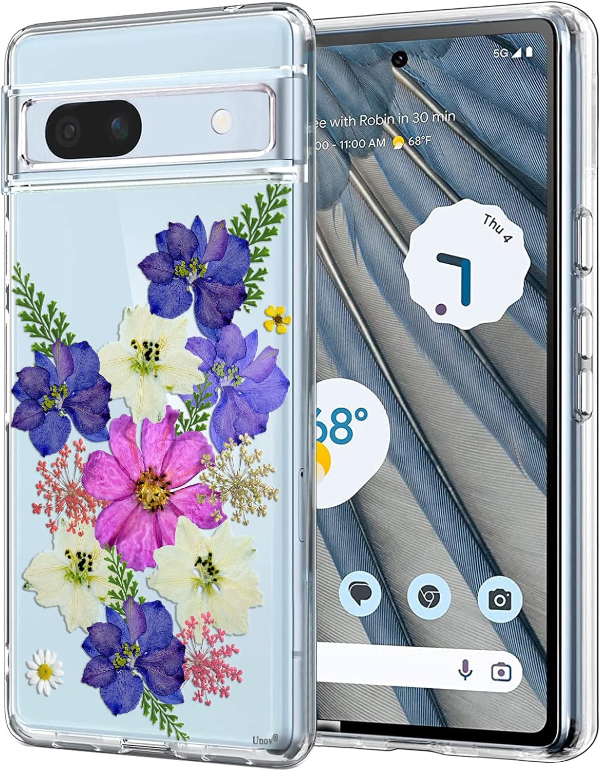 Unov Compatible with Pixel 7A Case Clear with Design Soft TPU Shock Absorption Slim Embossed Pattern Protective Back Cover for Pixel 7A 5G (Flower Butterfly)  Unov Very Peri Bouquet Google Pixel 7A 
