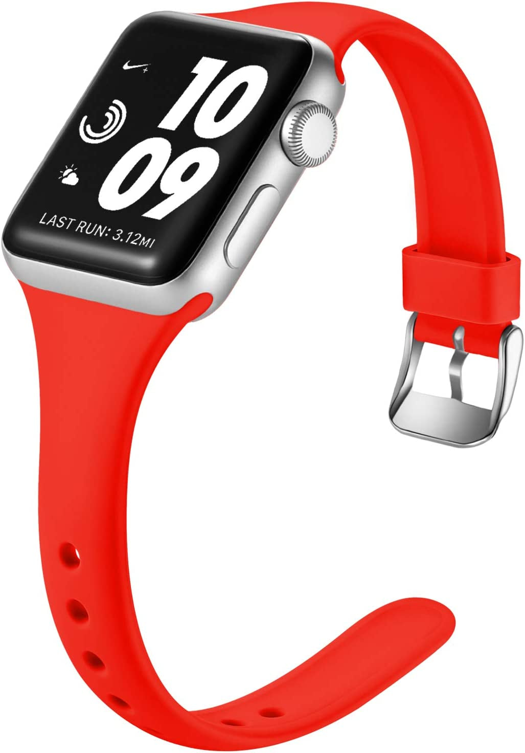 Laffav Slim Band Compatible with Apple Watch 49Mm 45Mm 44Mm 42Mm Iwatch SE & Ultra & Series 8/7/6/5/4/3/2/1 for Women Men, Black, S/M  Laffav Bright Red 38mm/40mm/41mm S/M 