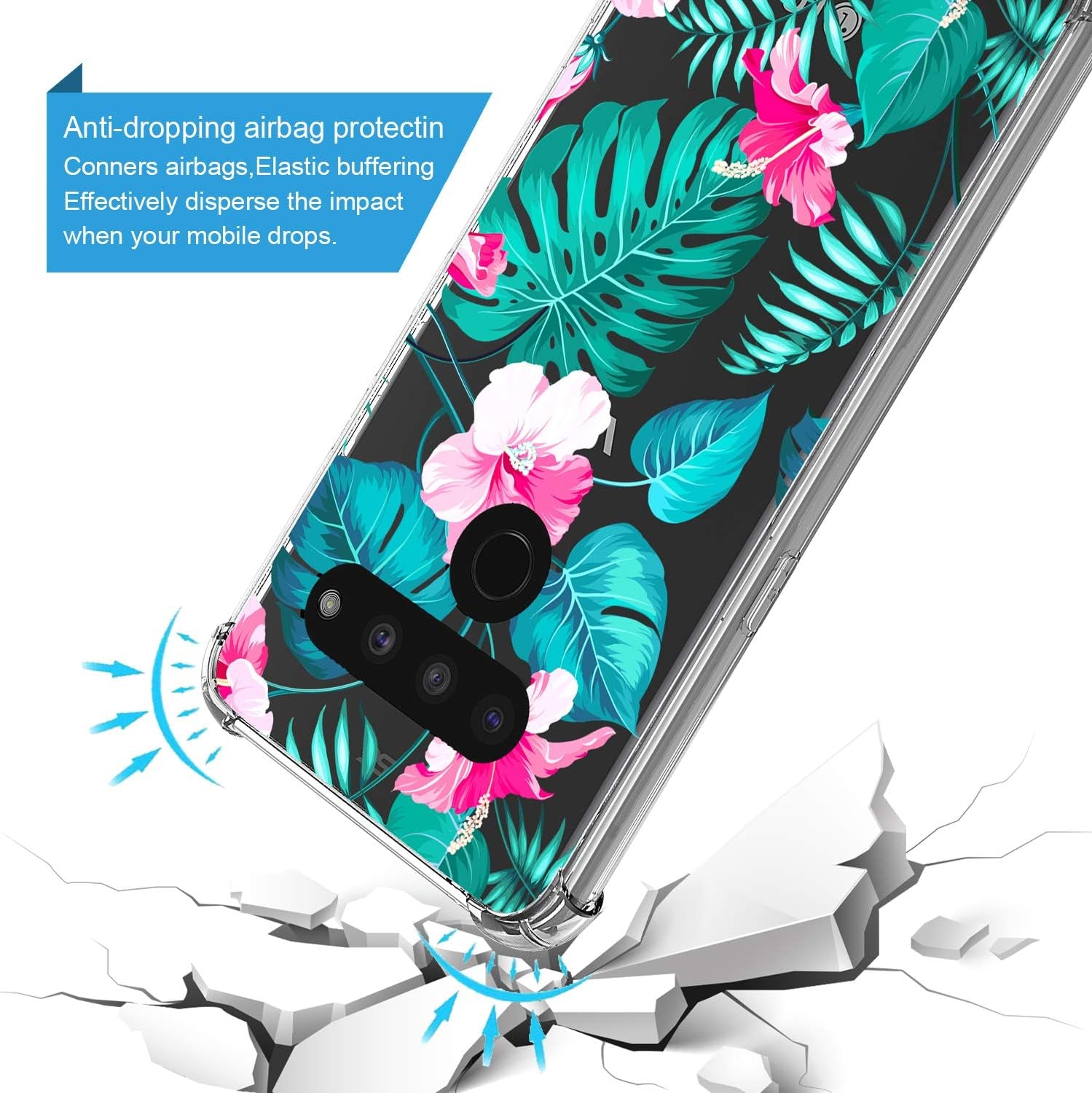 GORGCASE CASE Designed for LG V40 THINQ Slim Sleek Fit Hard PC Back Soft TPU Bumper Anti-Scratch [Shock Absorbing] Clear Fashion Pattern Full-Body Drop Protective Phone Cover for Girls Women Leaf  GORGCASE   