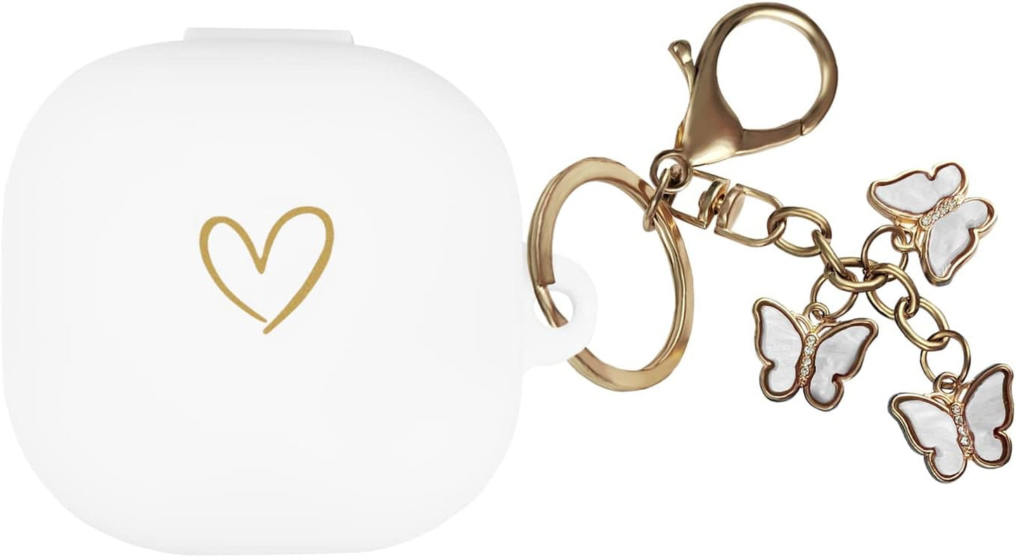 AIIEKZ Compatible with Samsung Galaxy Buds 2 / Buds Pro/Buds Live/Buds 2 Pro, Soft Silicone Case with Gold Heart Pattern with Cute Butterfly Keychain for Girls Women (Black)  AIIEKZ White  