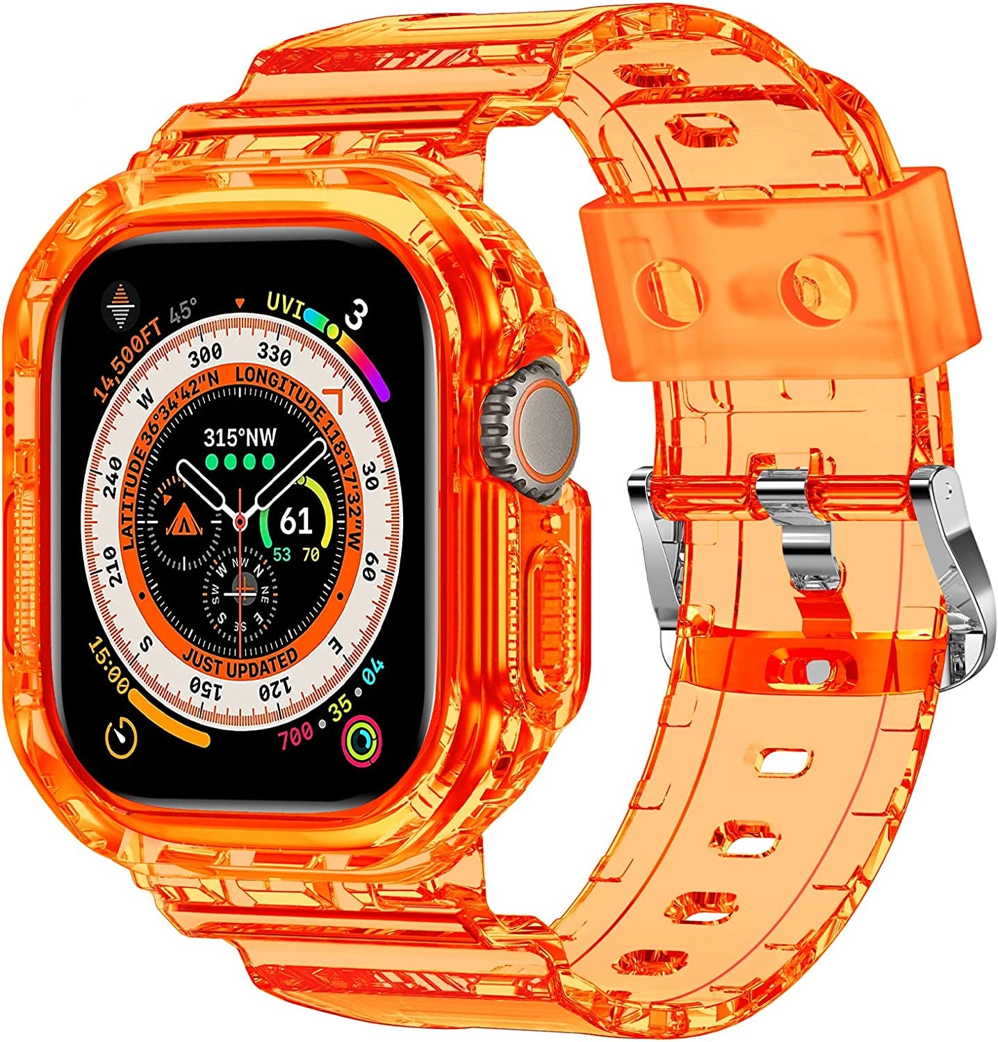 XYF Compatible for Crystal Clear Apple Watch Bands, 45Mm 44Mm 42Mm 41Mm 40Mm 38Mm 49Mm with Bumper Case for Men Women Jelly Sport Case and Band for Iwatch Ultra Series 8 7 SE/6 5 4 3 2 1  XYF Orange 49mm 49mm 
