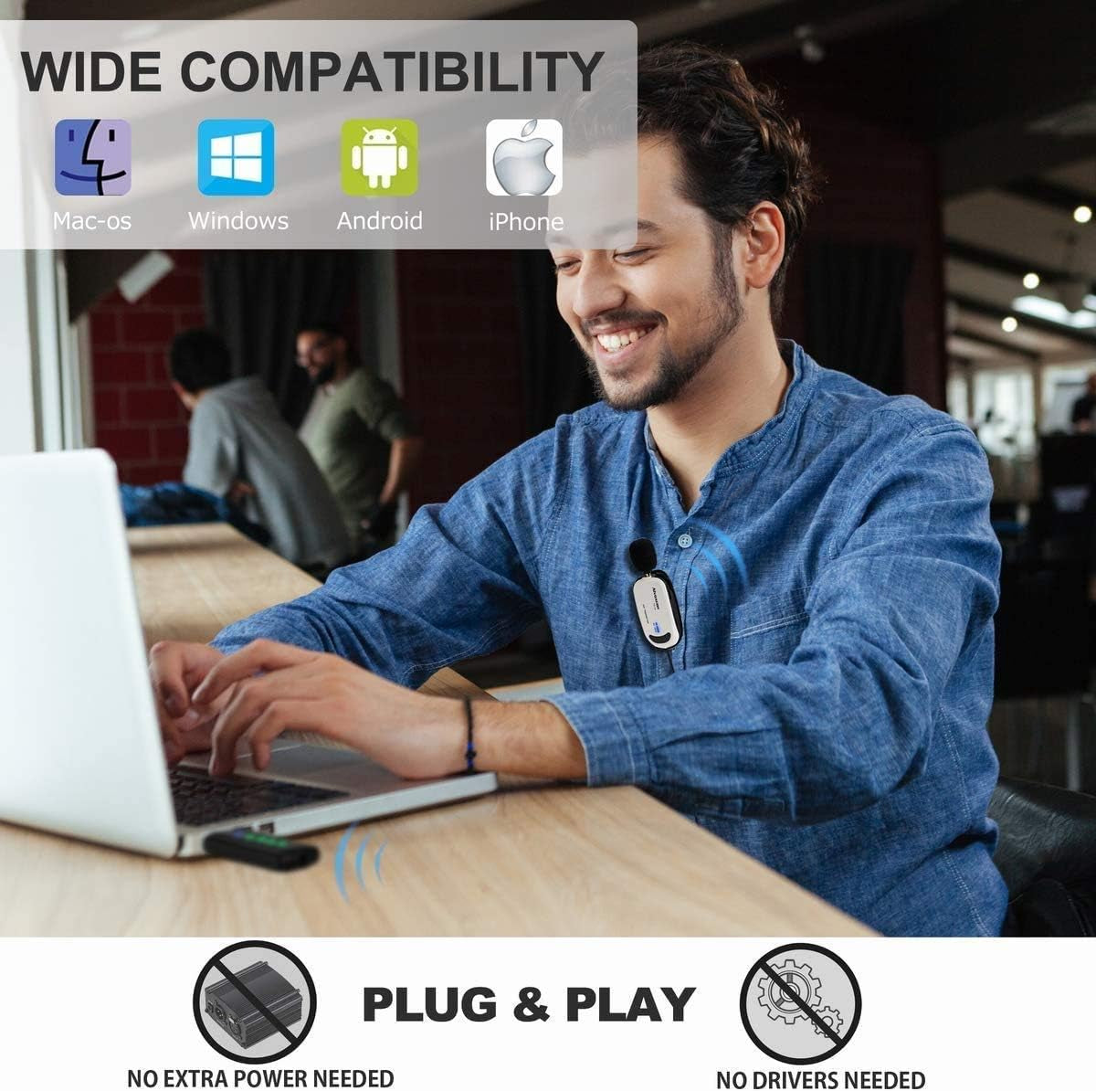 Alvoxcon Wireless Lavalier Microphone Compatible for Iphone & Computer USB Lapel Mic System for Android, PC, Laptop, Speaker, Podcast, Vlog, Youtube, Conference, Vocal Recording with Phone Adapter  Alvoxcon   