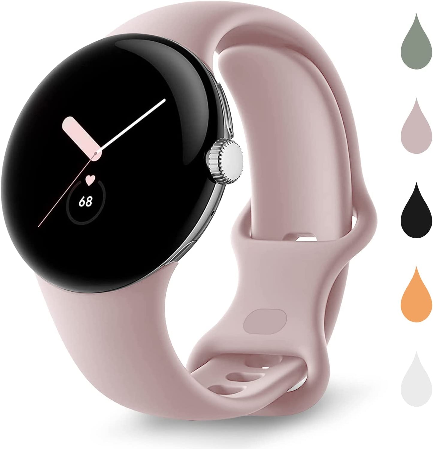 BMINEN Bands 4 Pack for Google Pixel Watch Band, Soft Silicone Wristband Women Men Waterproof Sport Strap Band for Google Pixel Watch 2022 (L, 4PACS-A-L)  BMINEN Pink Large 