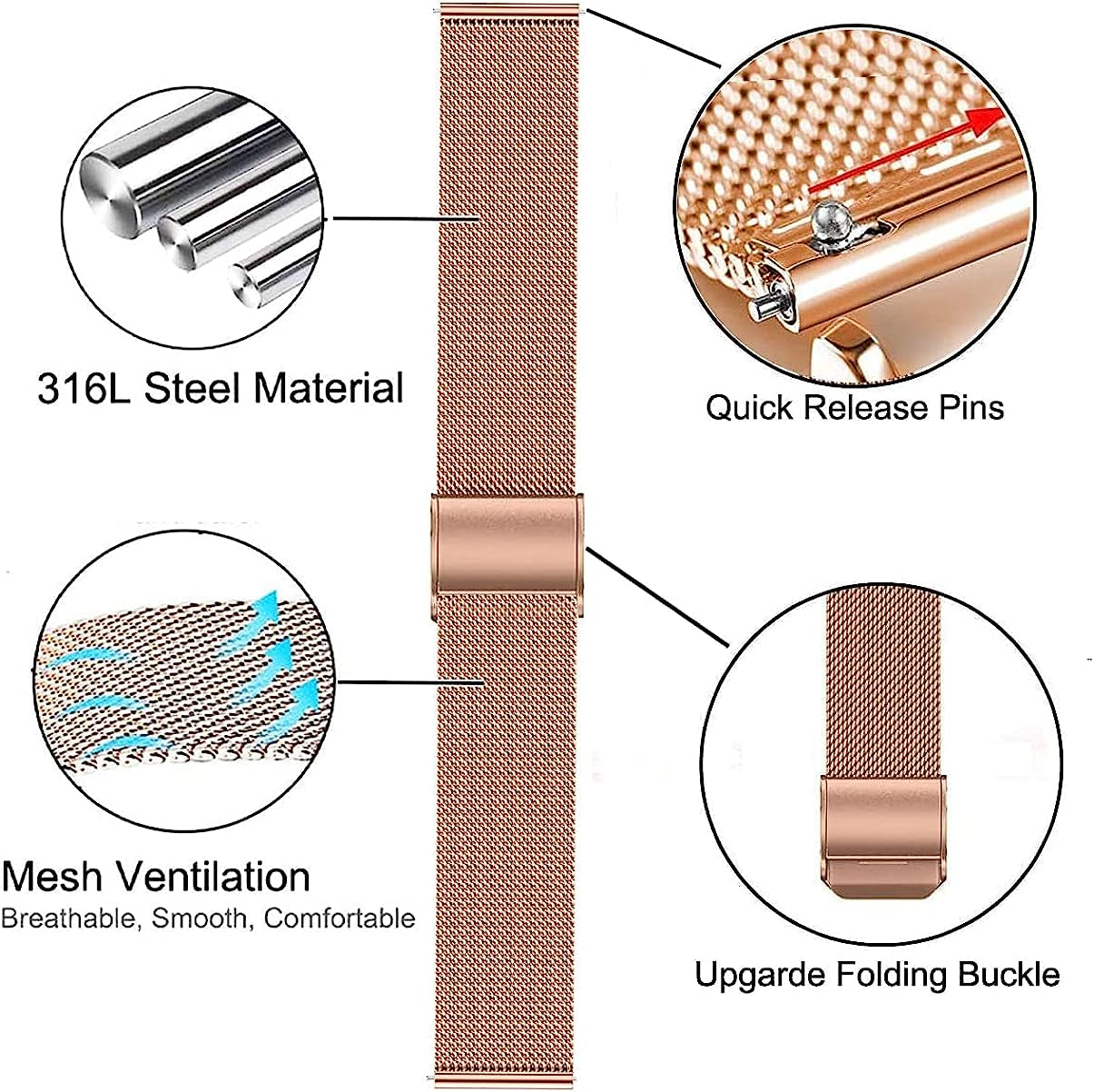 Krudary Bands Compatible with Garmin Vivoactive 4S /Venu 2S/ Vivomove 3S, 18Mm Mesh Woven Stainless Steel Watch Band Metal Bracelet for Garmin Forerunner 255S 41Mm  Krudary   