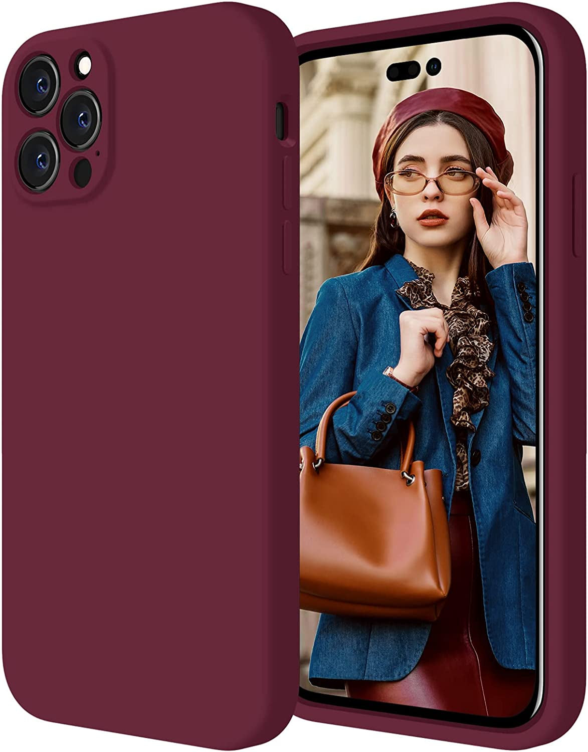 Firenova for Iphone 14 Pro Case, Silicone Upgraded [Camera Protection] Phone Case with [2 Screen Protectors], Soft Anti-Scratch Microfiber Lining Inside, 6.1 Inch, Black  FireNova Plum  