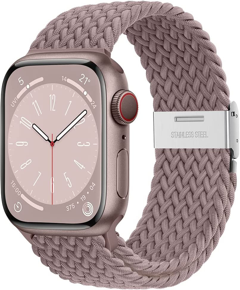 Qimela Compatible with Apple Watch Band 49Mm 45Mm 44Mm 42Mm,Stretchy Sport Solo Loop Strap with Adjustable Buckle,Elastic Nylon Braided Wristband for Iwatch Series 8 7 6 SE 5 4 3 2 1 Ultra,Women Men  FS-TECH Smoke Violet 38mm/40mm/41mm 