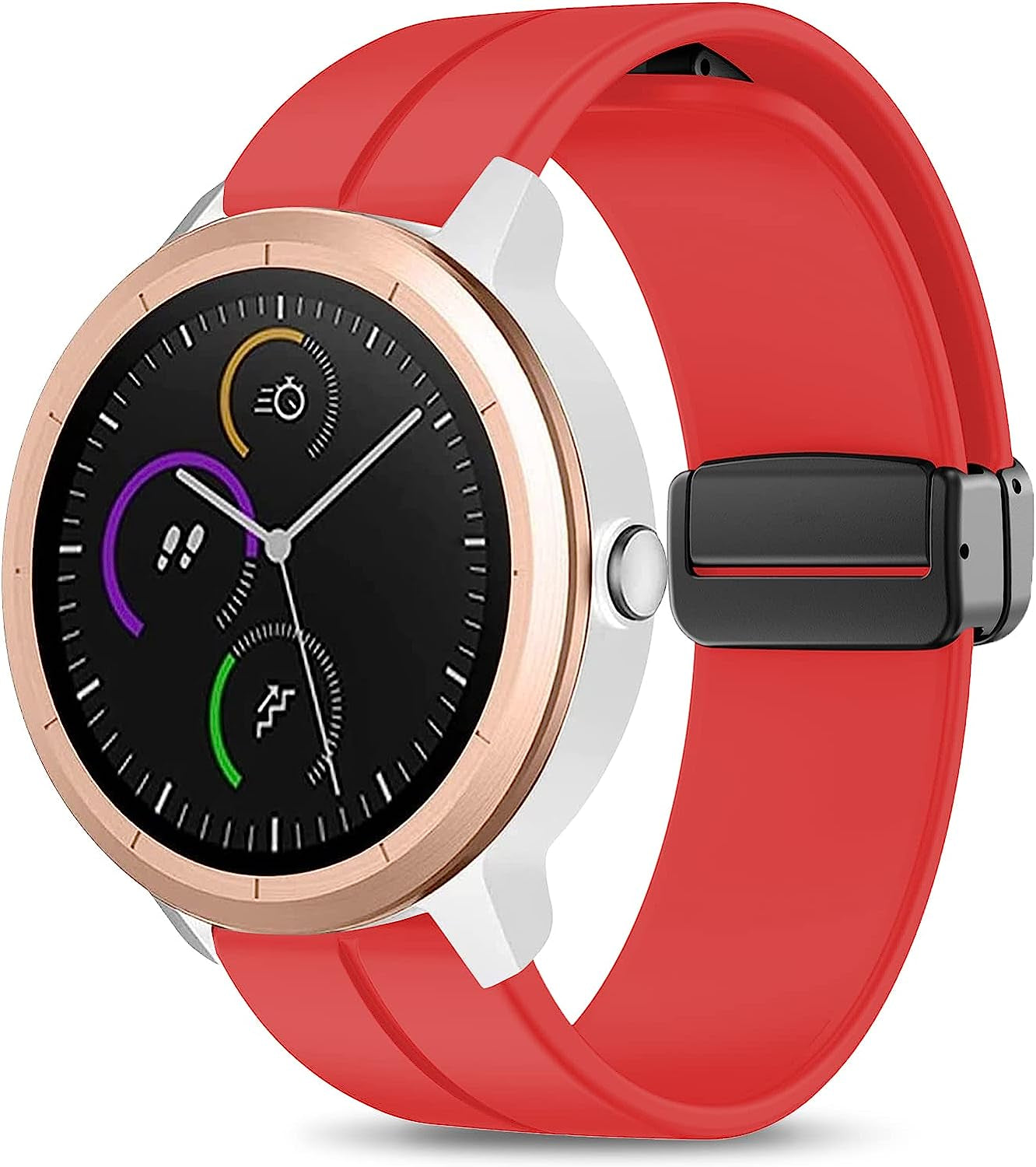 Mackpoimer Magnetic Bands for Garmin Venu/Vivoactive 3 Watch Band, 20Mm Silicone Wristband with Adjustable Magnetic Folding Buckle for Garmin Venu Sq, Vivoactive 3 Music, Forerunner 645/245 Music  MAKCPOIMER Red  