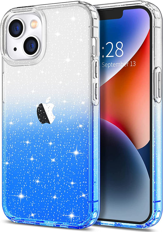 Hython Case for Iphone 14 Case Glitter, Cute Sparkly Clear Glitter Shiny Bling Sparkle Cover, Anti-Scratch Soft TPU Thin Slim Fit Shockproof Protective Phone Cases for Women Girls, Clear/Blue Glitter  Hython Clear/Blue Glitter  