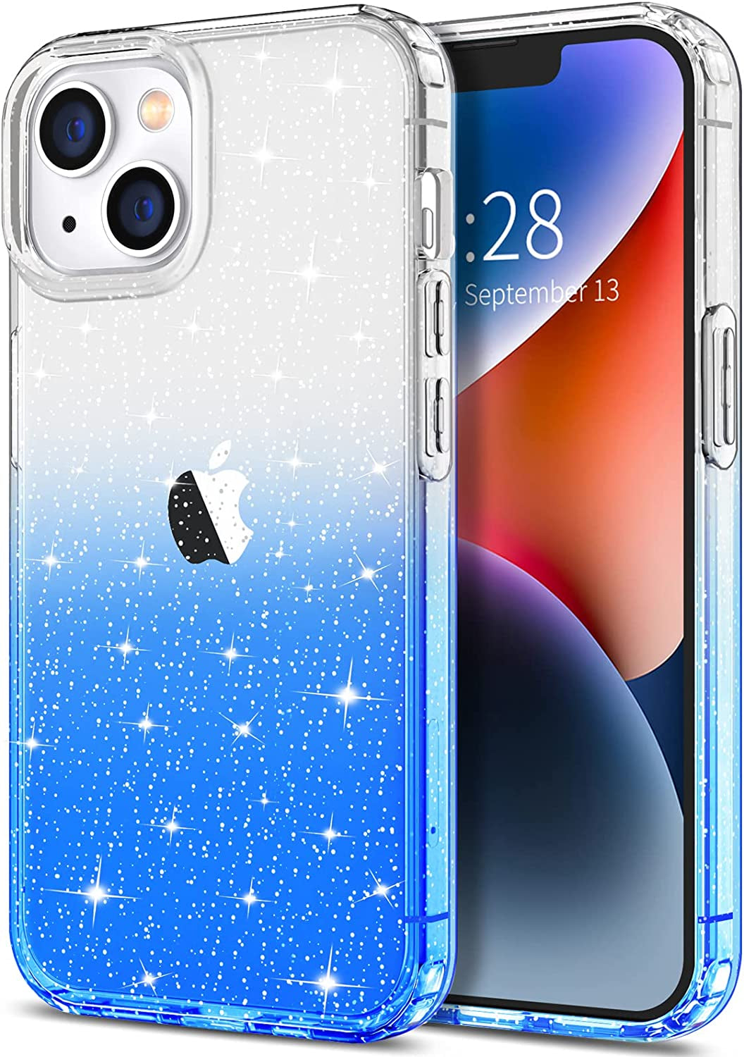 Hython Case for Iphone 14 Case Glitter, Cute Sparkly Clear Glitter Shiny Bling Sparkle Cover, Anti-Scratch Soft TPU Thin Slim Fit Shockproof Protective Phone Cases for Women Girls, Blue Glitter  Hython Clear/Blue Glitter  