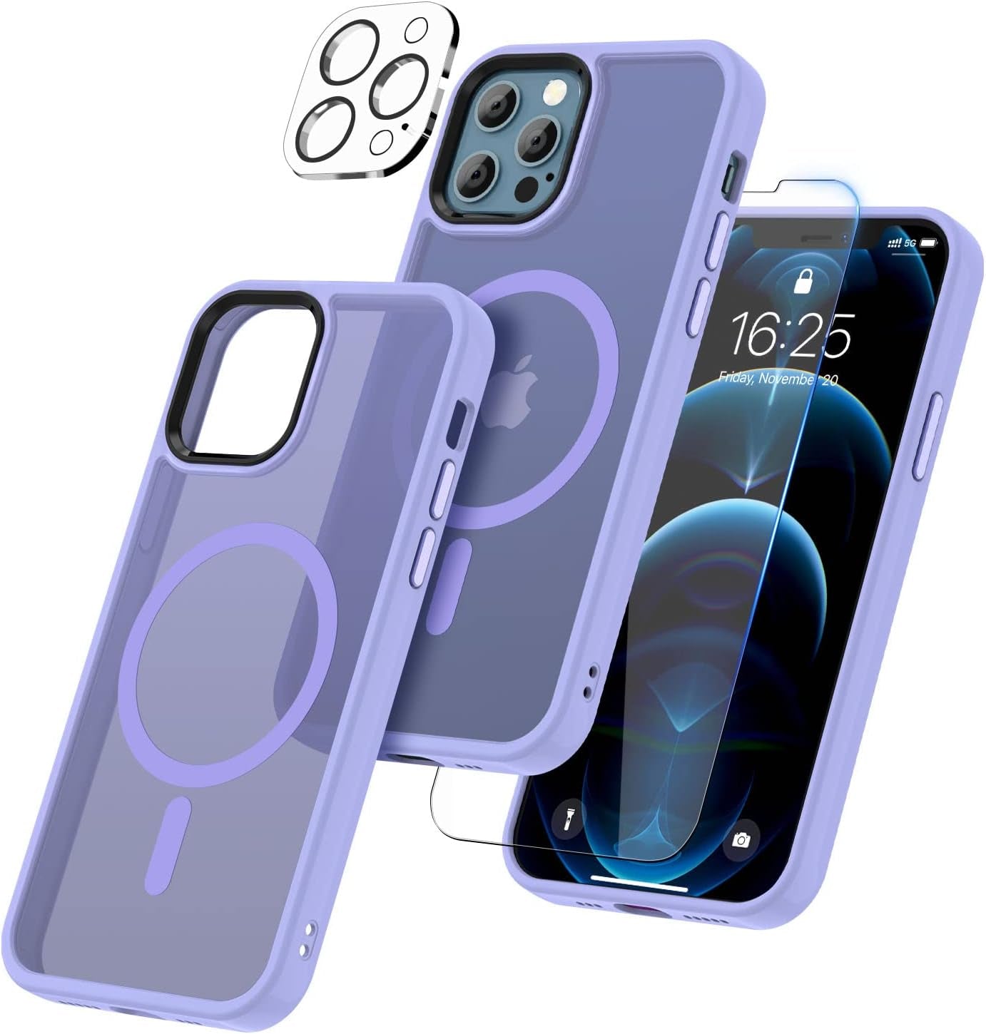 BOTOER [5 in 1 for Iphone 12 Case/Iphone 12 Pro Case,With 2 Pack Screen Protector + 2 Pack Camera Lens Protector, Ultra Thin Scratch Resistant Drop Mag-Safe Phone Case for Iphone 12/12 Pro,Blue A  BOTOER Purple A Iphone 12/12 Pro 