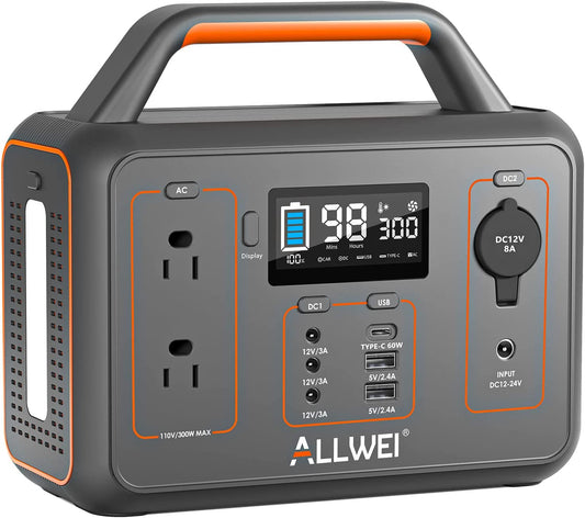 ALLWEI Portable Power Station 300W(Peak 600W), 280Wh Solar Generator with USB-C PD60W, 110V Pure Sine Wave AC Outlet, 78000Mah Backup Lithium Battery for Outdoor Camping Travel Emergency Home Blackout  ALLWEI   