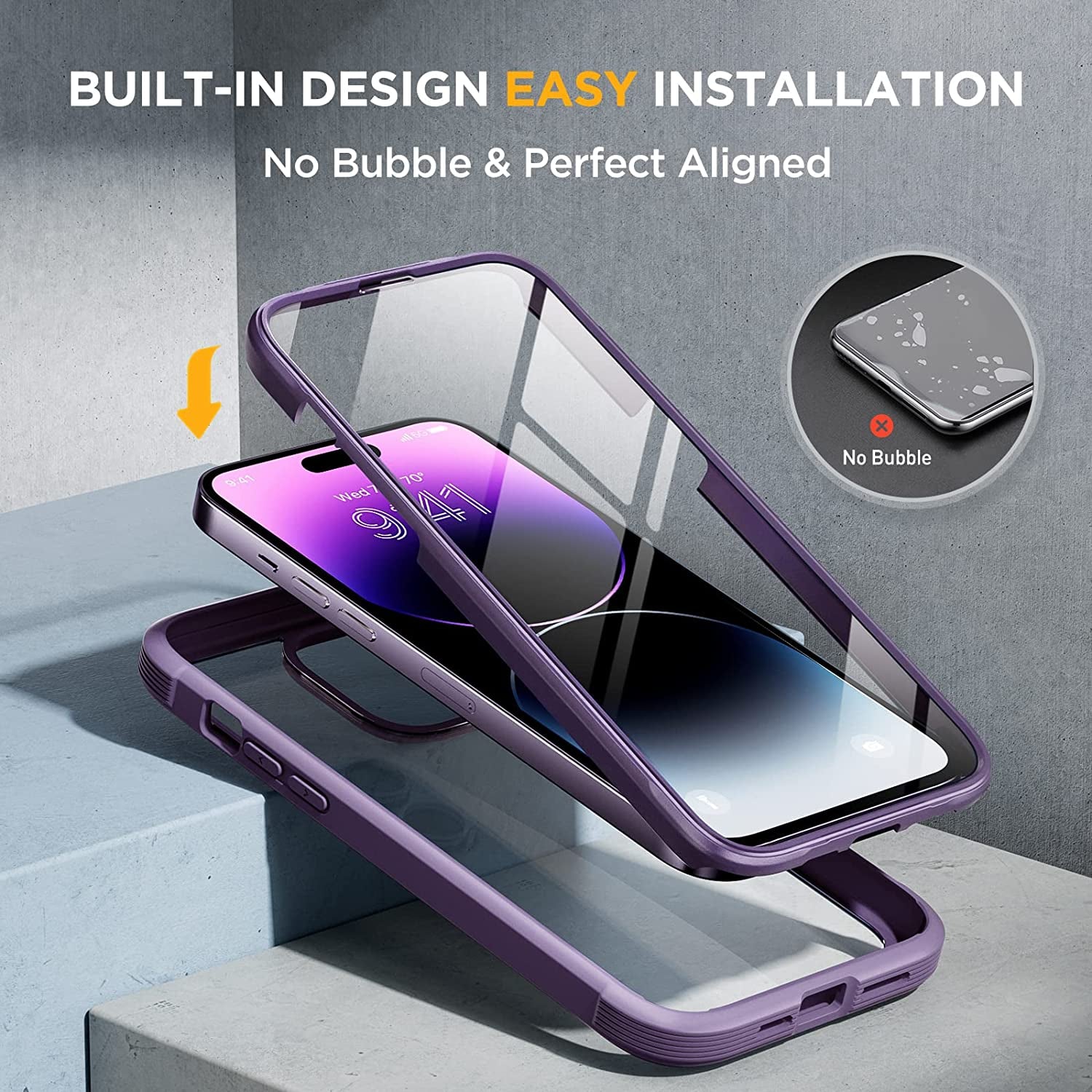 Miracase Glass Series for Iphone 14 Pro Case 6.1 Inch, 2023 Full-Body Clear Bumper Case with Built-In 9H Tempered Glass Screen Protector, with Camera Lens Protector (Noble Purple)  Miracase   