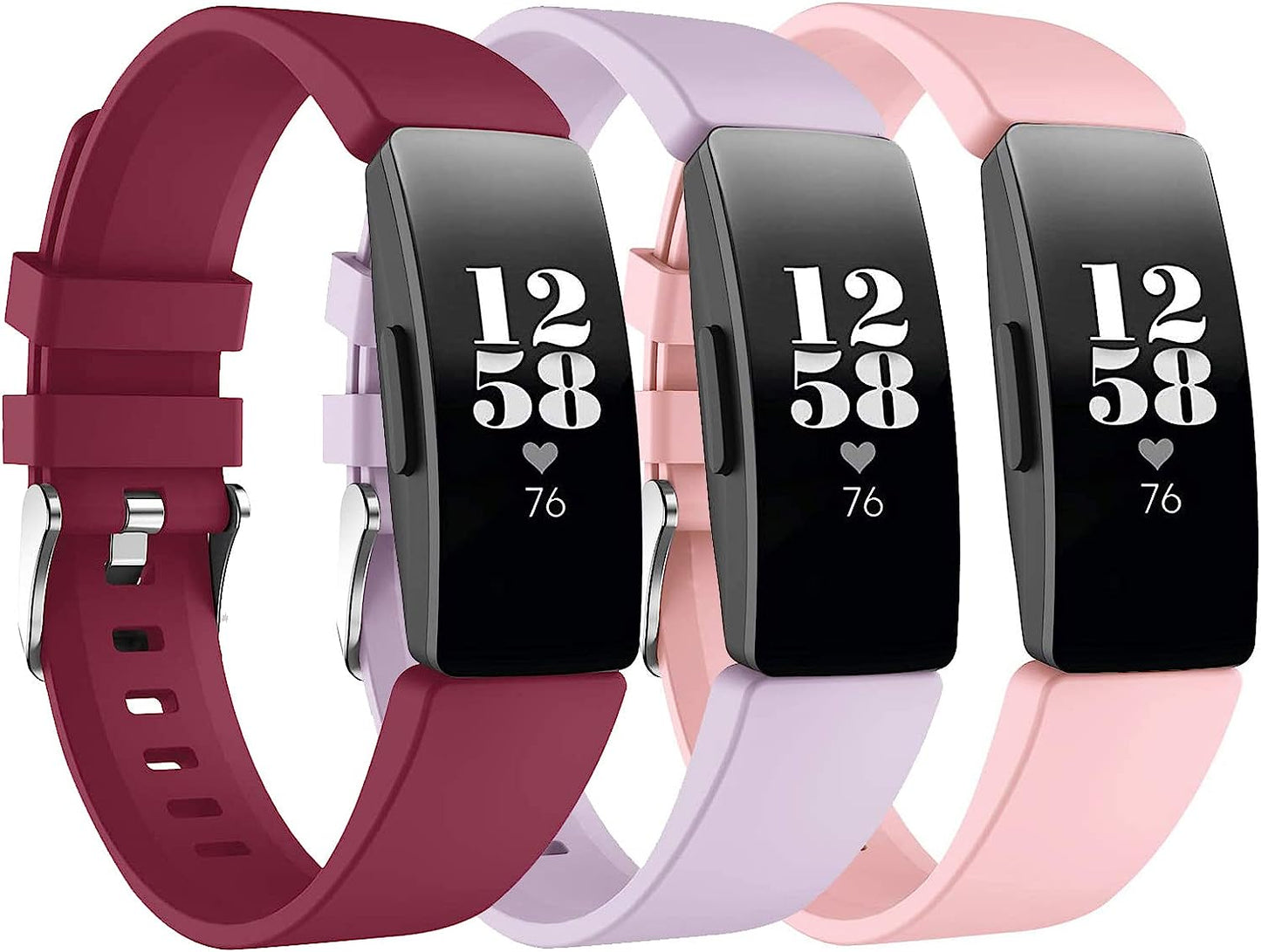3 Pack Bands for Fitbit Inspire 2/Inspire/Inspire Hr/Ace 2/Ace 3 Fitness Tracker,Silicone Fitness Sport Wristbands for Women Men  SENGKOB Wine red+lavender+powder Small 