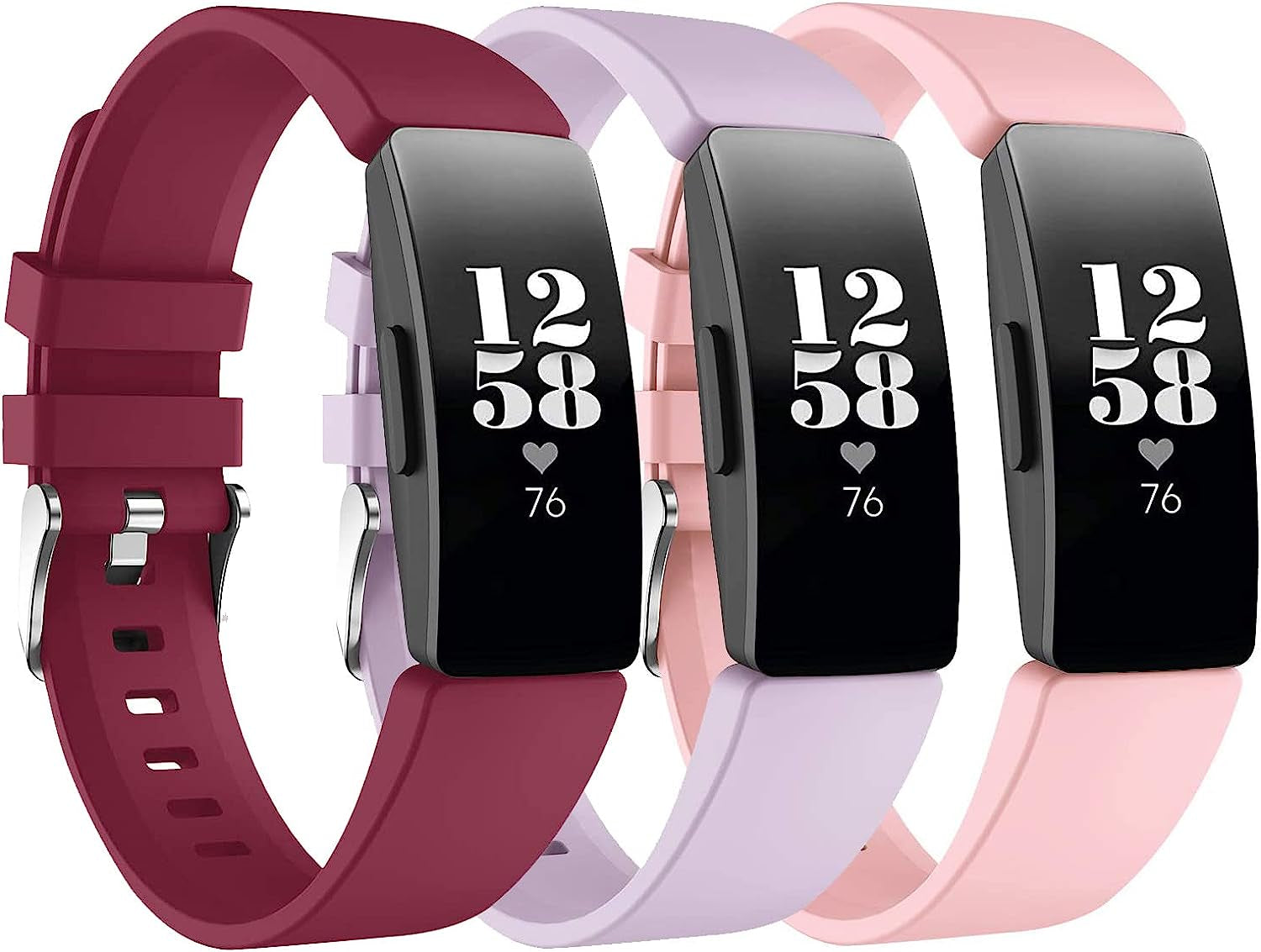 3 Pack Bands for Fitbit Inspire 2/Inspire/Inspire Hr/Ace 2/Ace 3 Fitness Tracker,Silicone Fitness Sport Wristbands for Women Men  SENGKOB Wine red+lavender+powder Small 