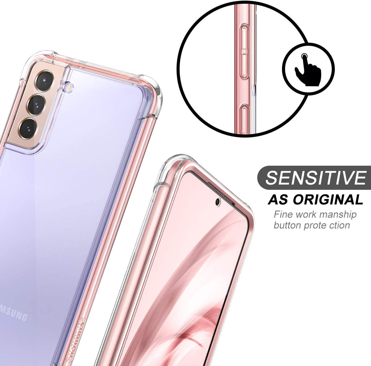SURITCH for Samsung Galaxy S21 Clear Case 6.2" (Only), [Built-In Screen Protector] Full Body Protective Hard Shell+Soft TPU Phone Case for Samsung S21 -(Rose Gold Edge)  SURITCH   